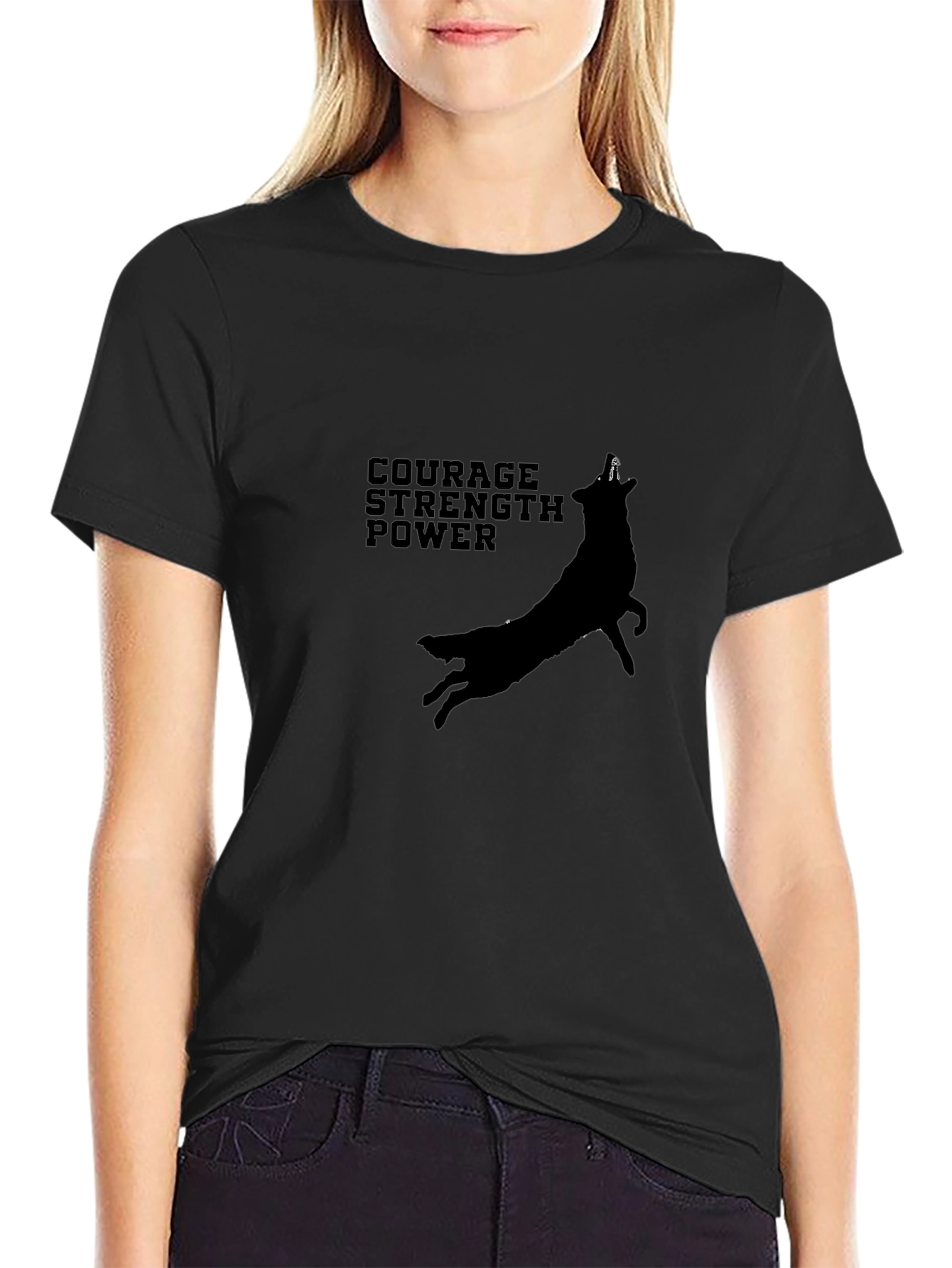Courage Strength Power Black Graphic Tee
