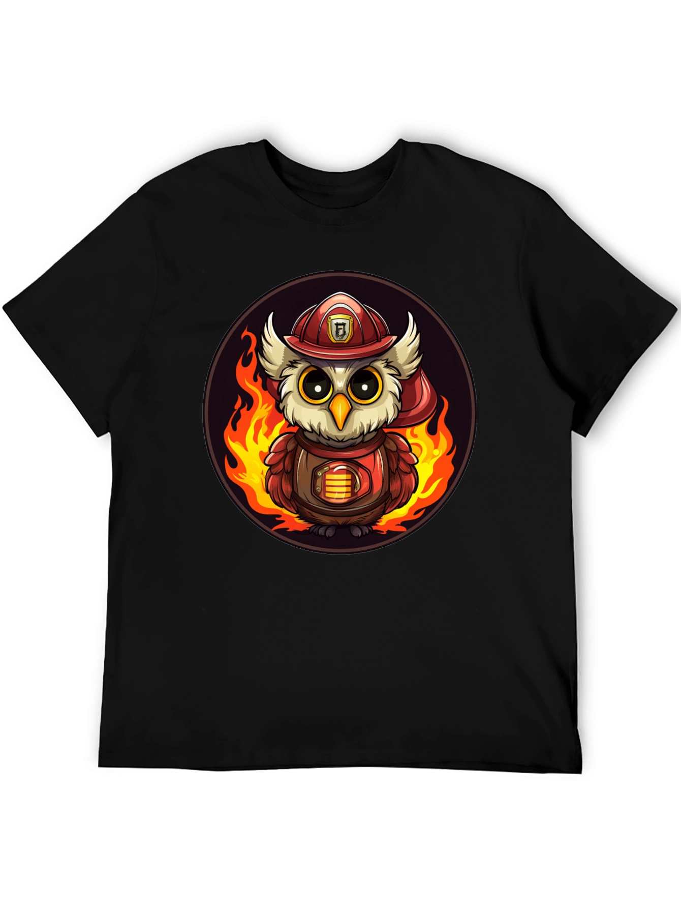 Firefighter Owl T-Shirt - Cartoon Design
