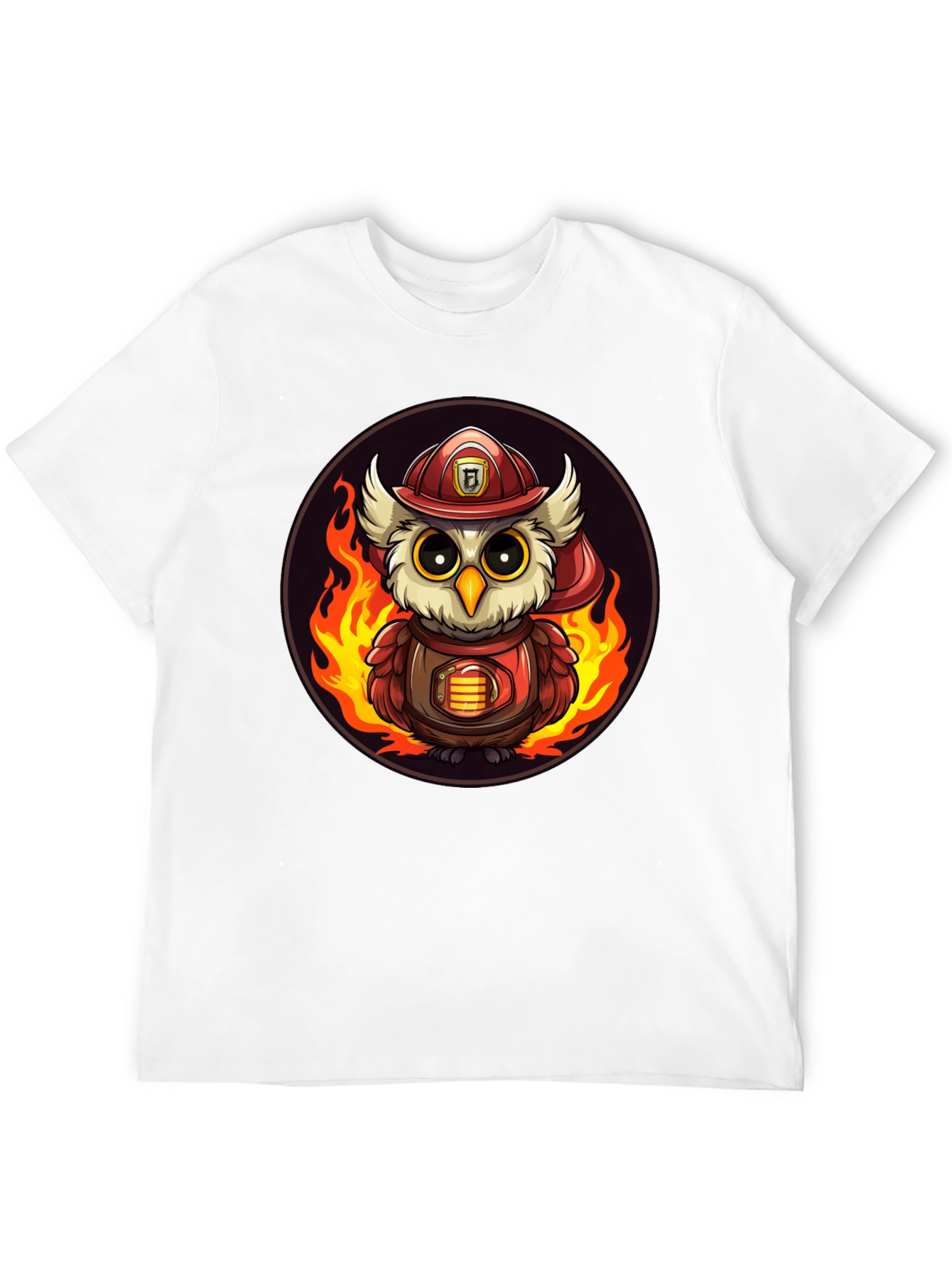 Firefighter Owl T-Shirt - Cartoon Design