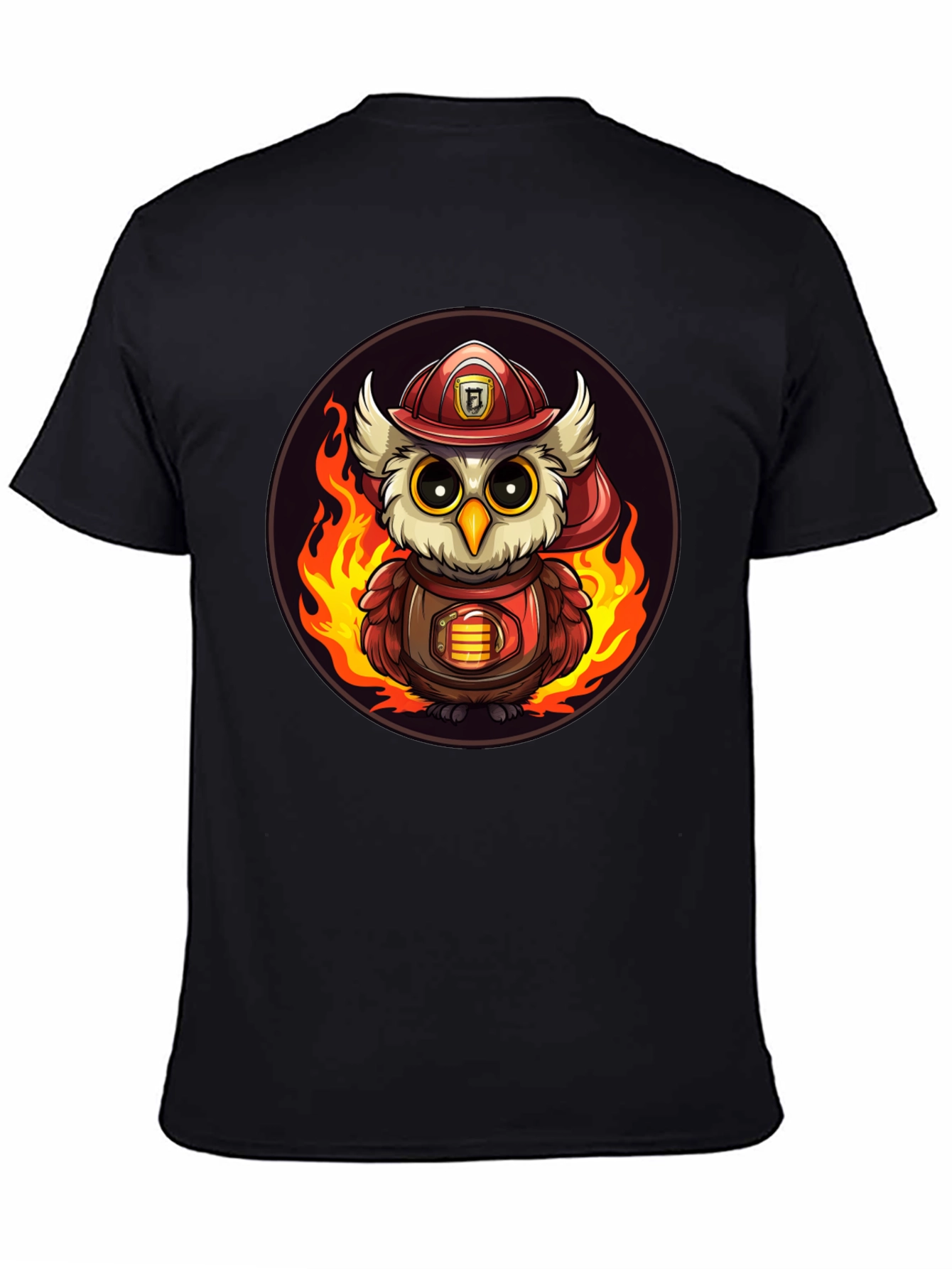 Firefighter Owl T-Shirt - Cartoon Design