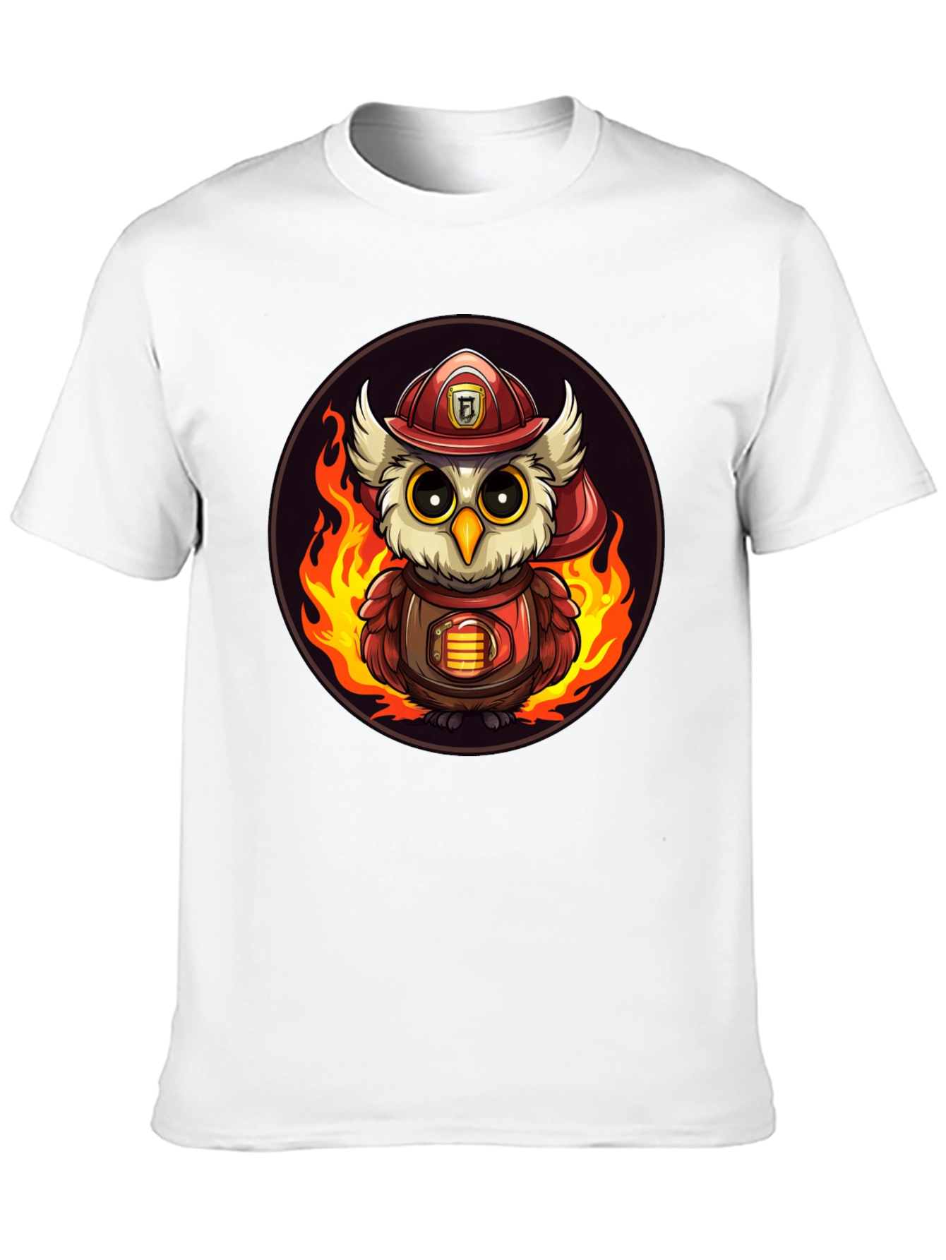Firefighter Owl T-Shirt - Cartoon Design