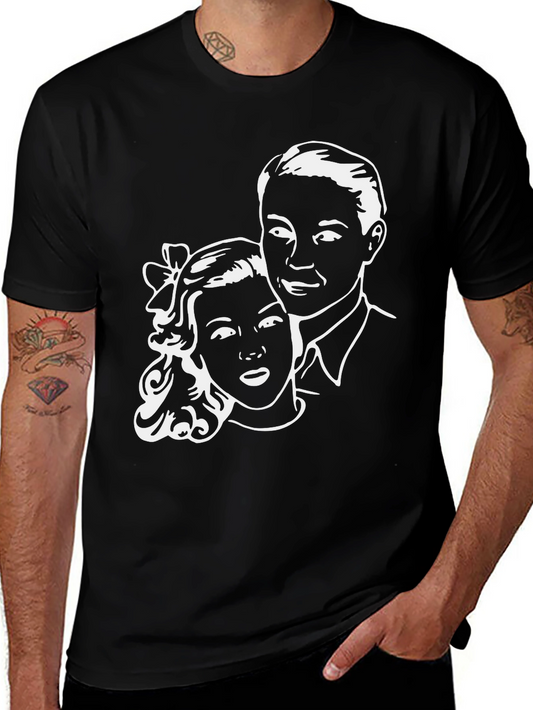 Retro Couple Graphic Tee - Classic Black T-Shirt