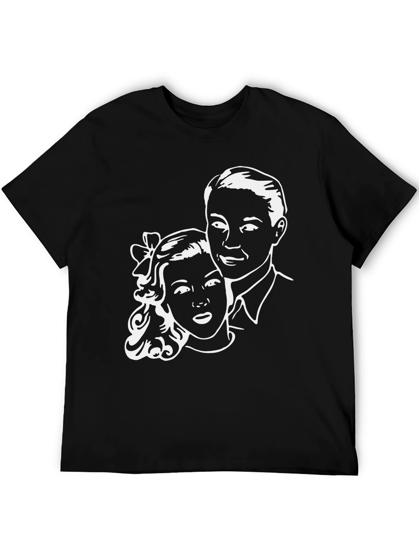 Retro Couple Graphic Tee - Classic Black T-Shirt