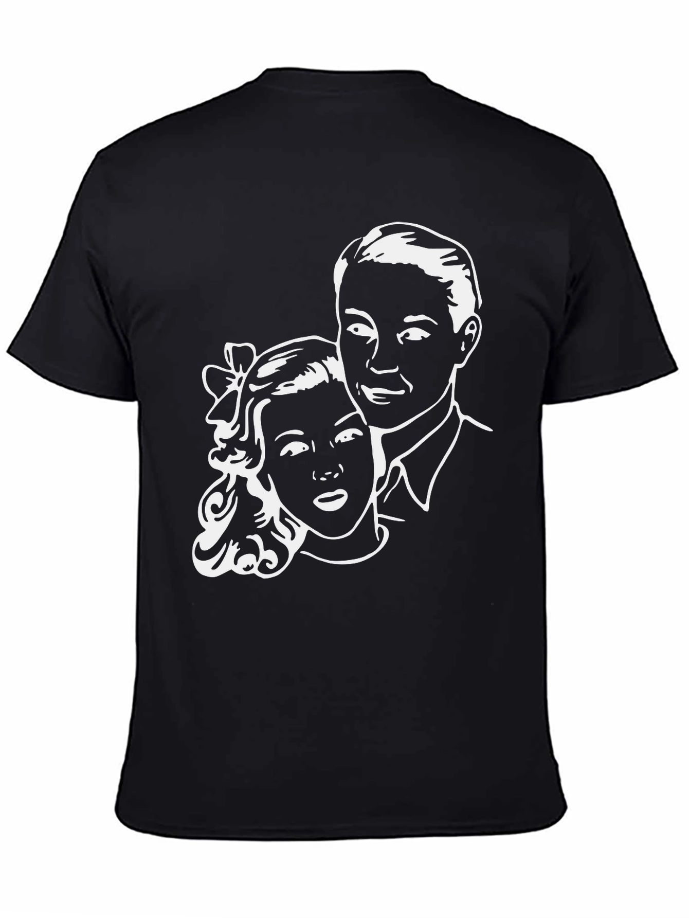 Retro Couple Graphic Tee - Classic Black T-Shirt