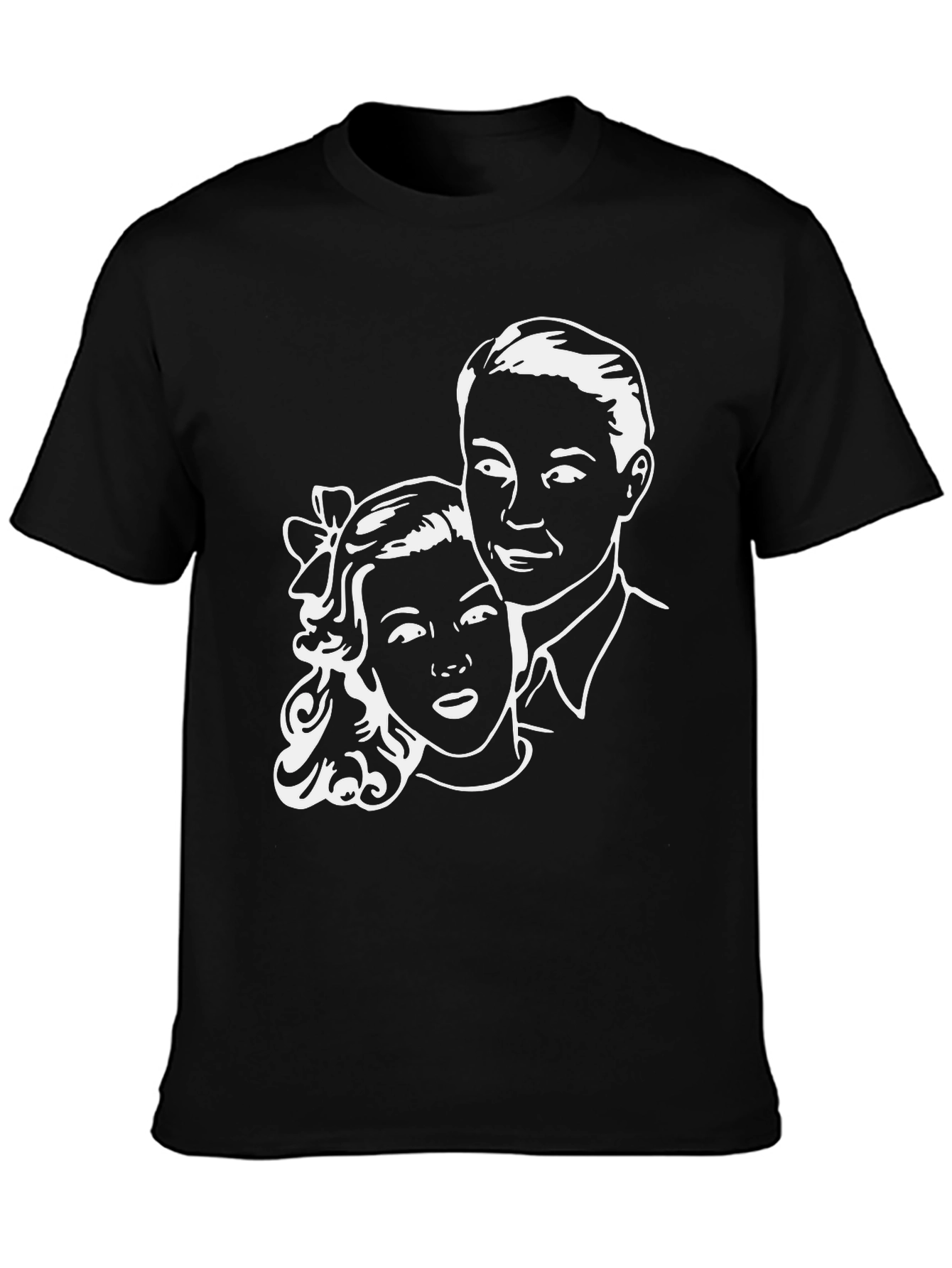 Retro Couple Graphic Tee - Classic Black T-Shirt