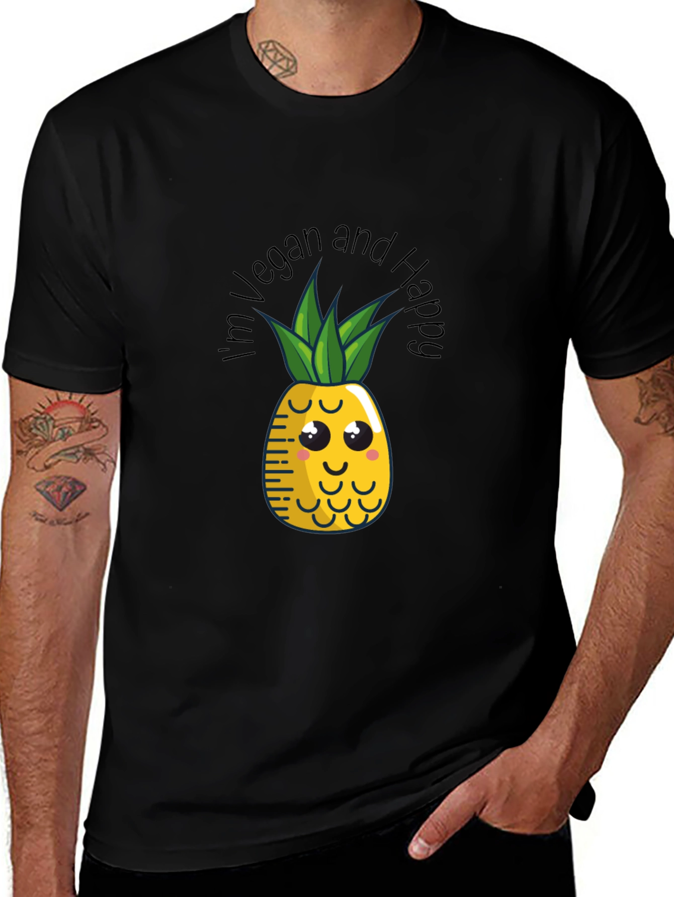 Vegan & Happy Pineapple Graphic Tee - Black