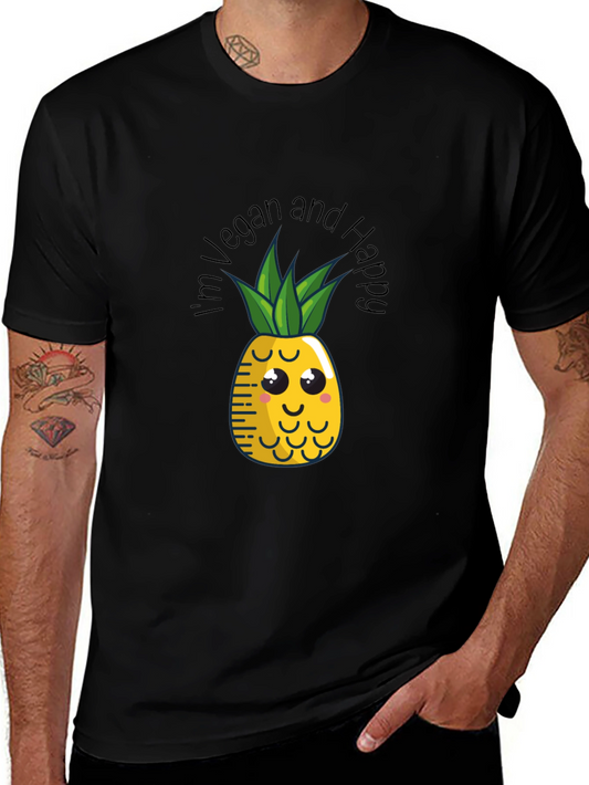 Vegan & Happy Pineapple Graphic Tee - Black