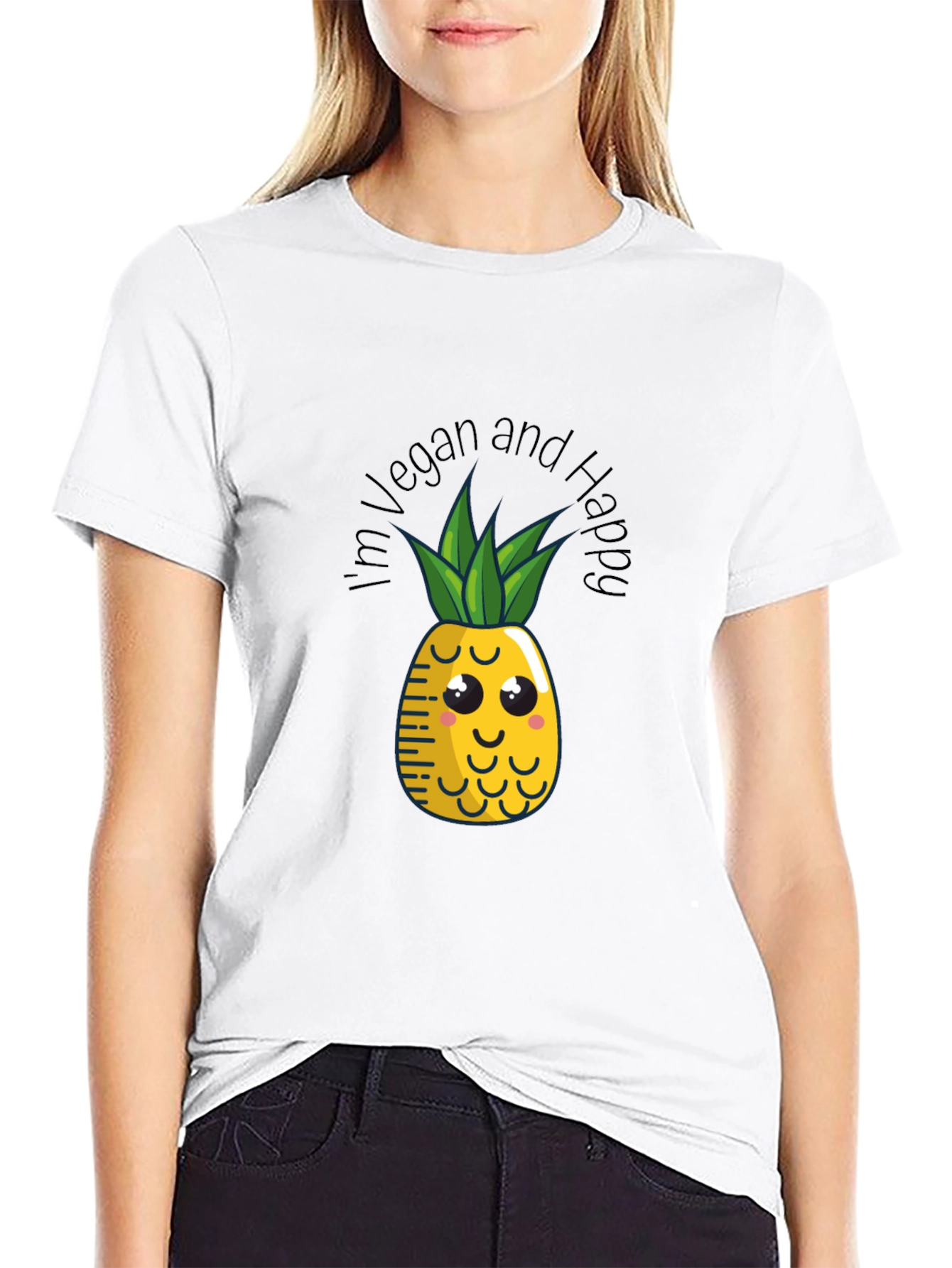 Vegan & Happy Pineapple Graphic Tee - Black