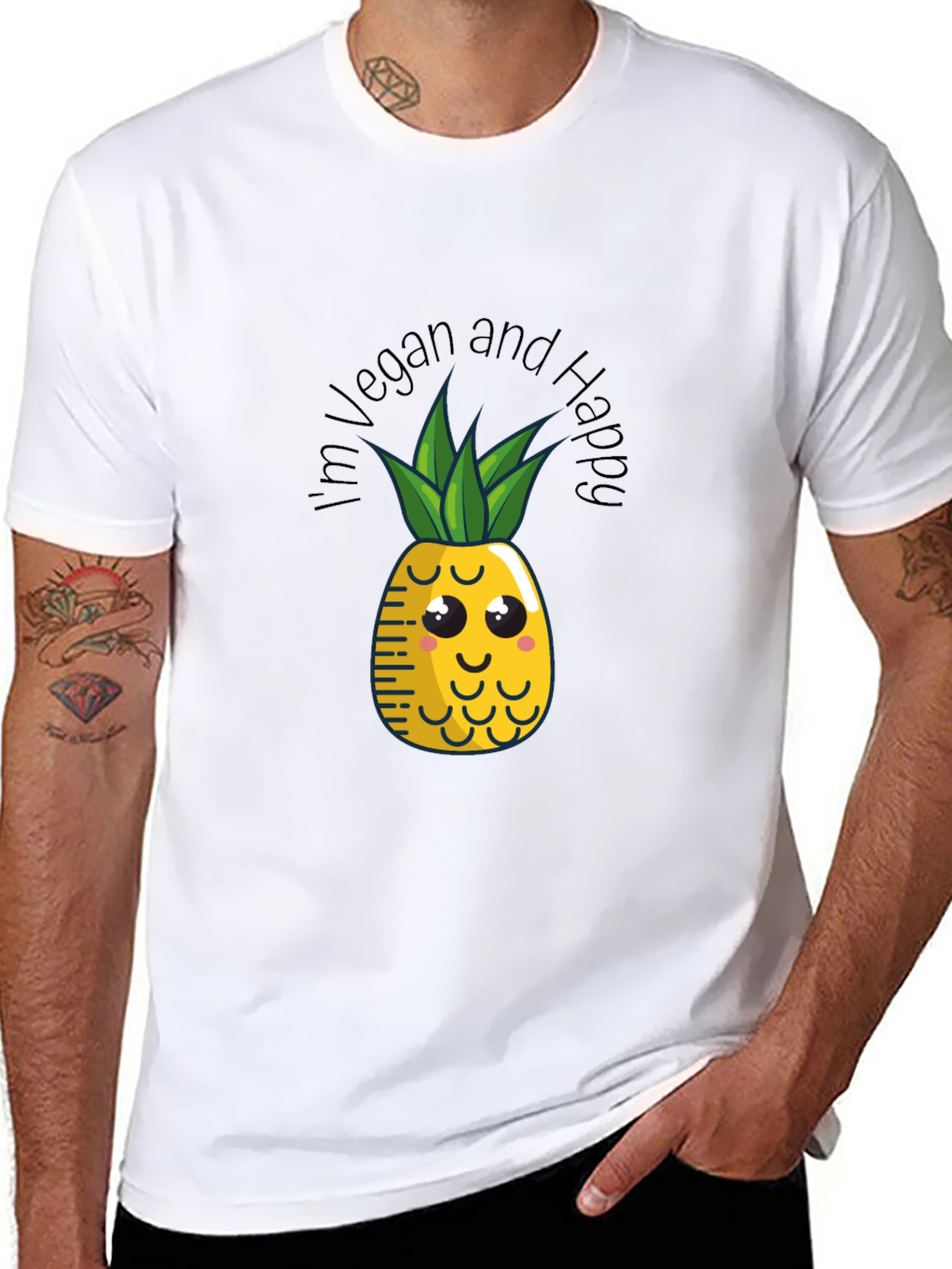 Vegan & Happy Pineapple Graphic Tee - Black