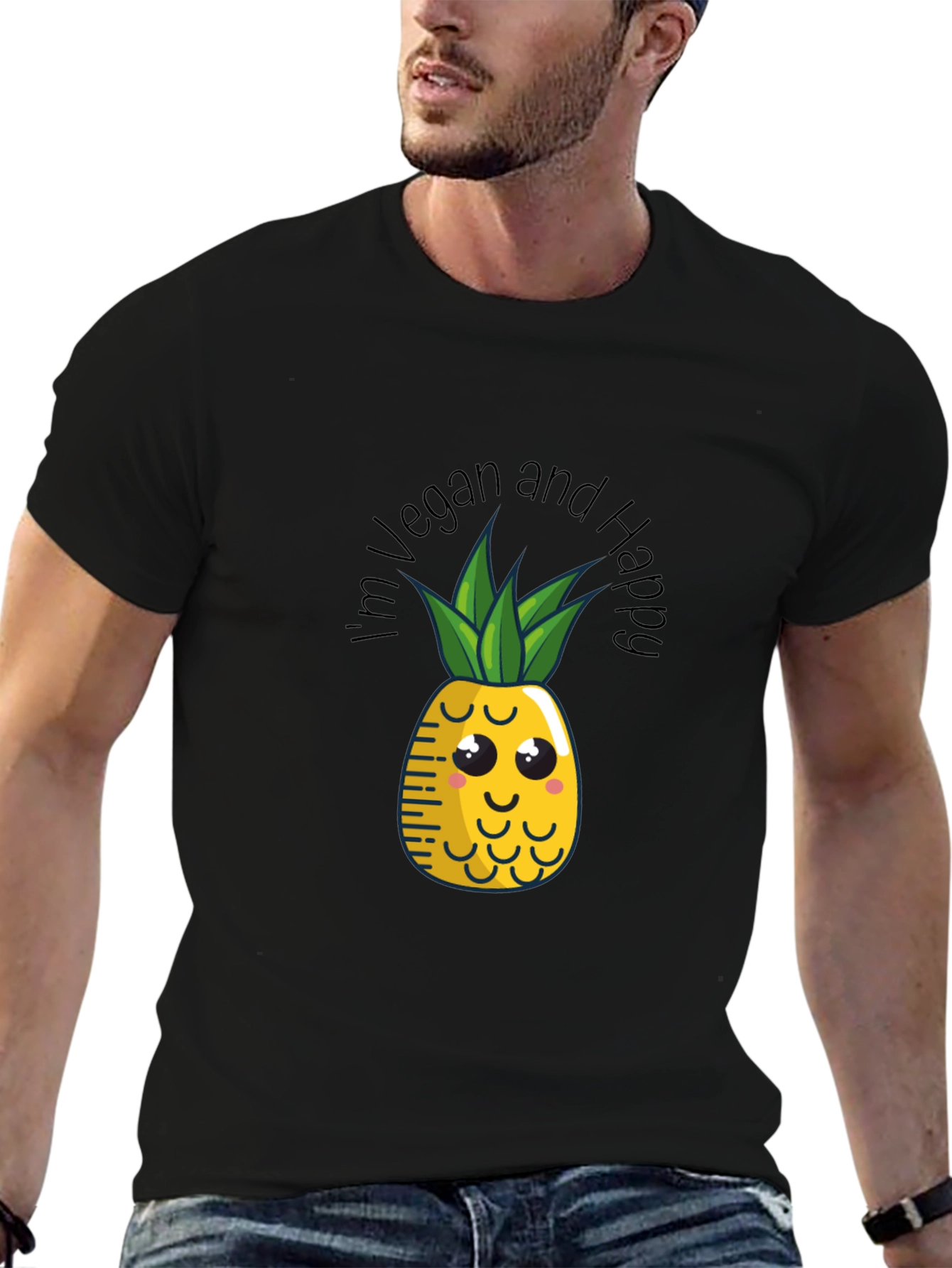 Vegan & Happy Pineapple Graphic Tee - Black