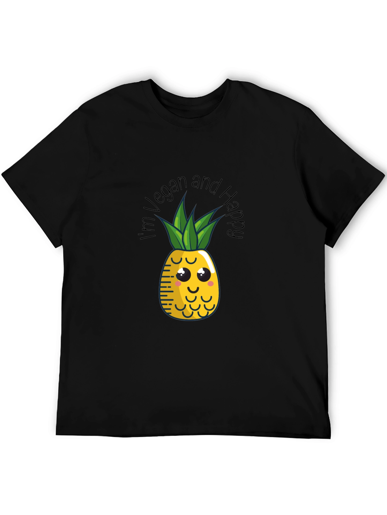 Vegan & Happy Pineapple Graphic Tee - Black