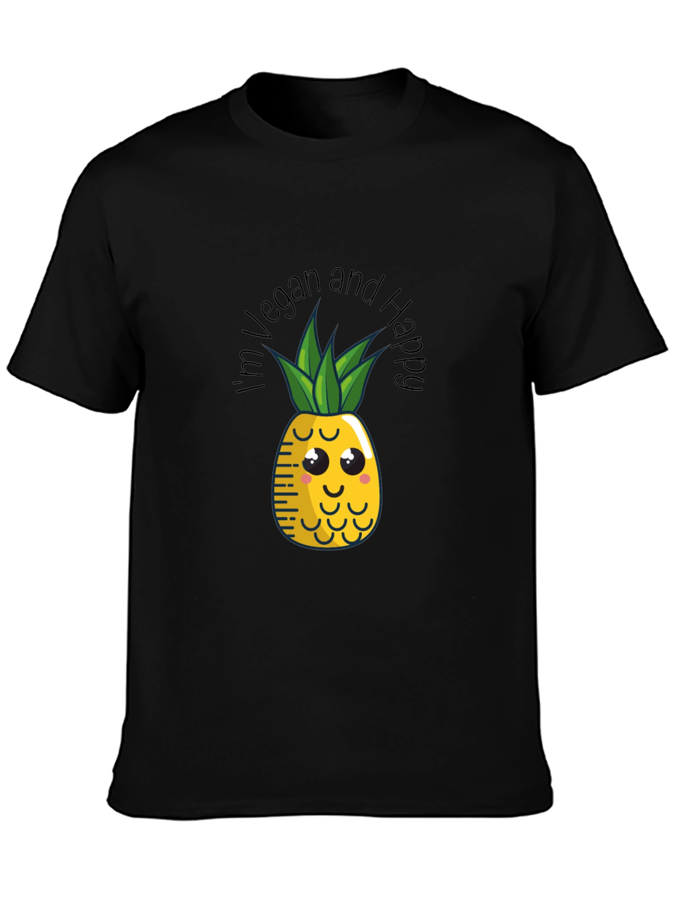 Vegan & Happy Pineapple Graphic Tee - Black