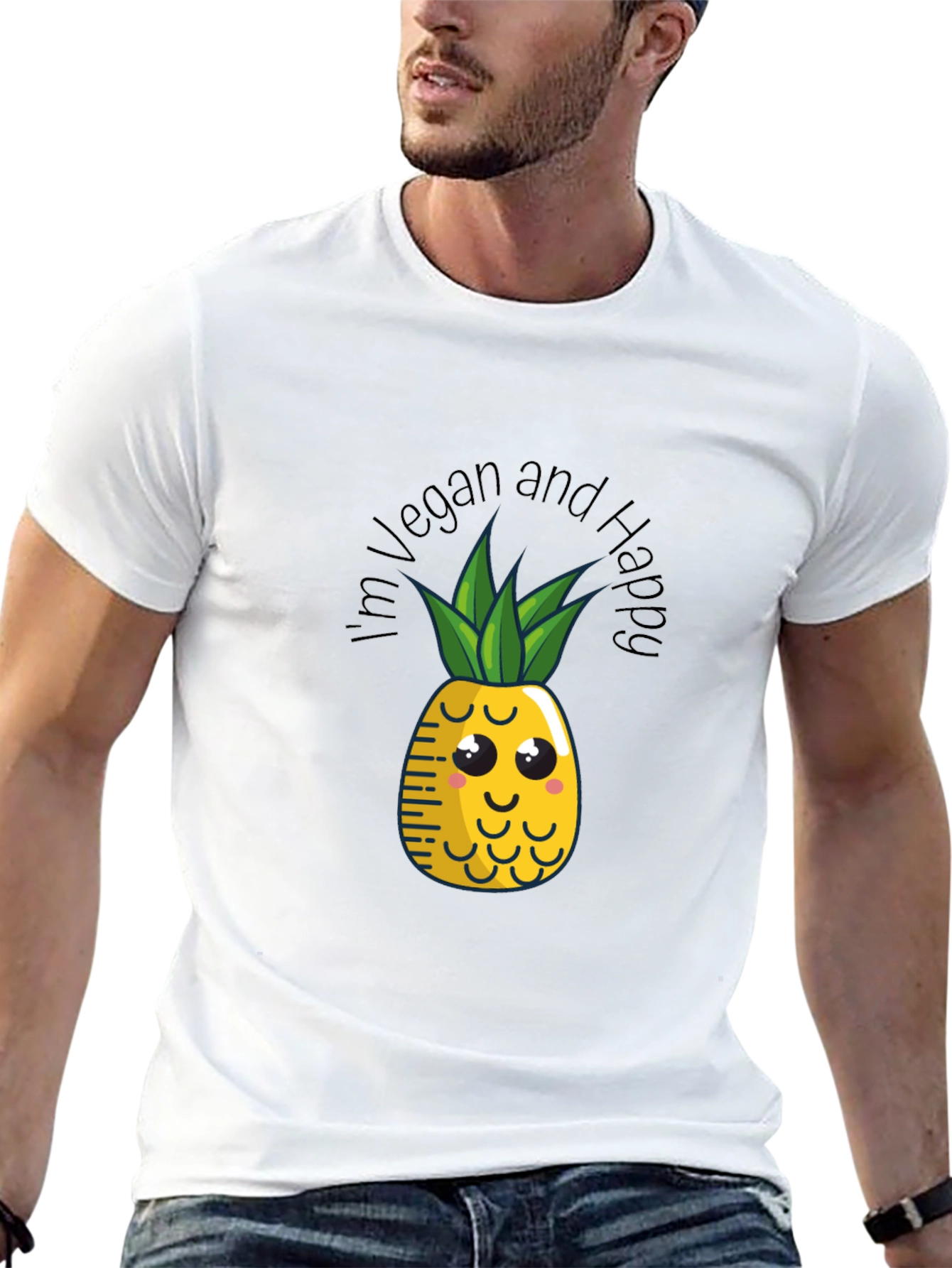 Vegan & Happy Pineapple Graphic Tee - Black