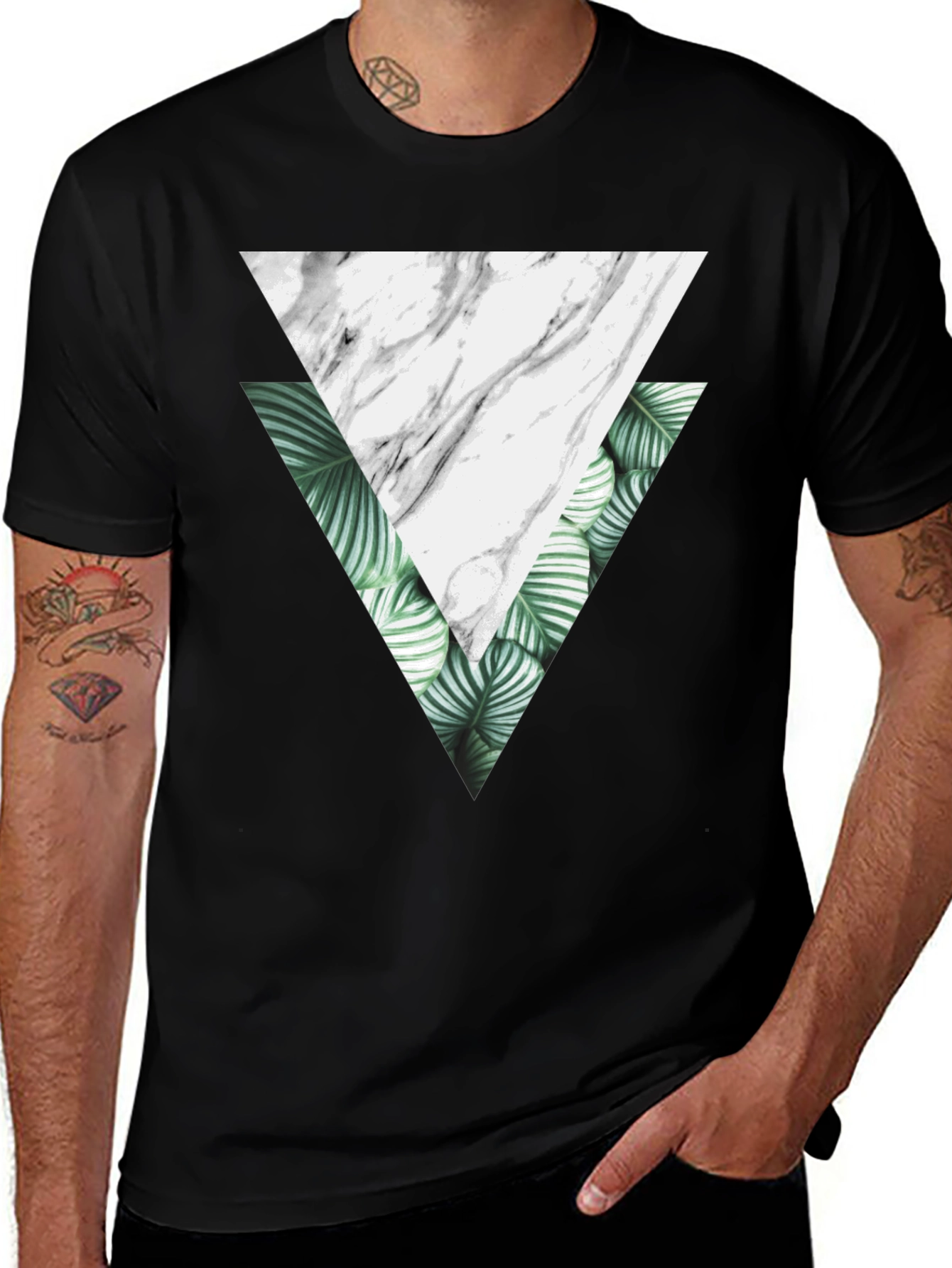 Geometric Triangle Graphic Tee - Black Cotton T-Shirt