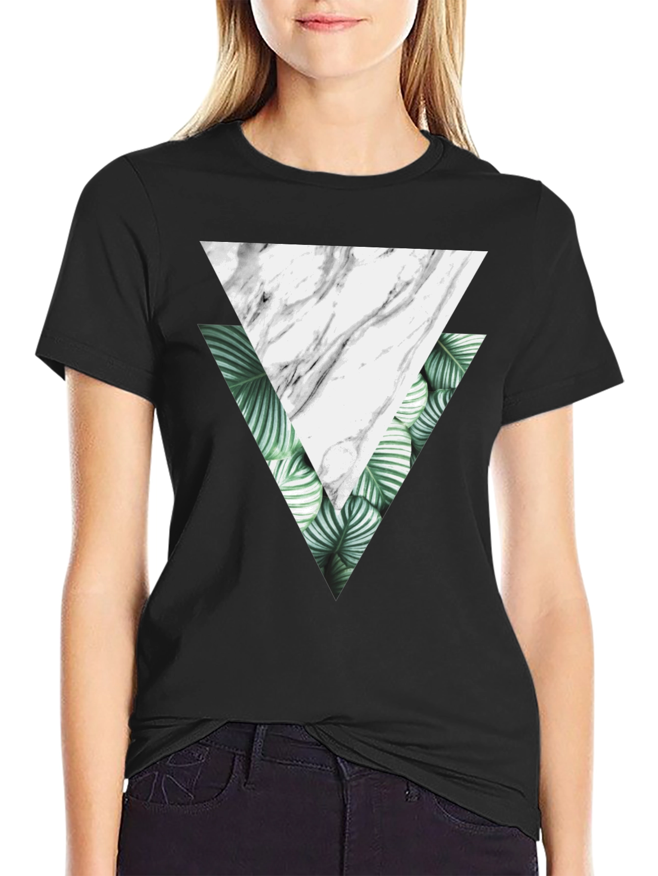 Geometric Triangle Graphic Tee - Black Cotton T-Shirt