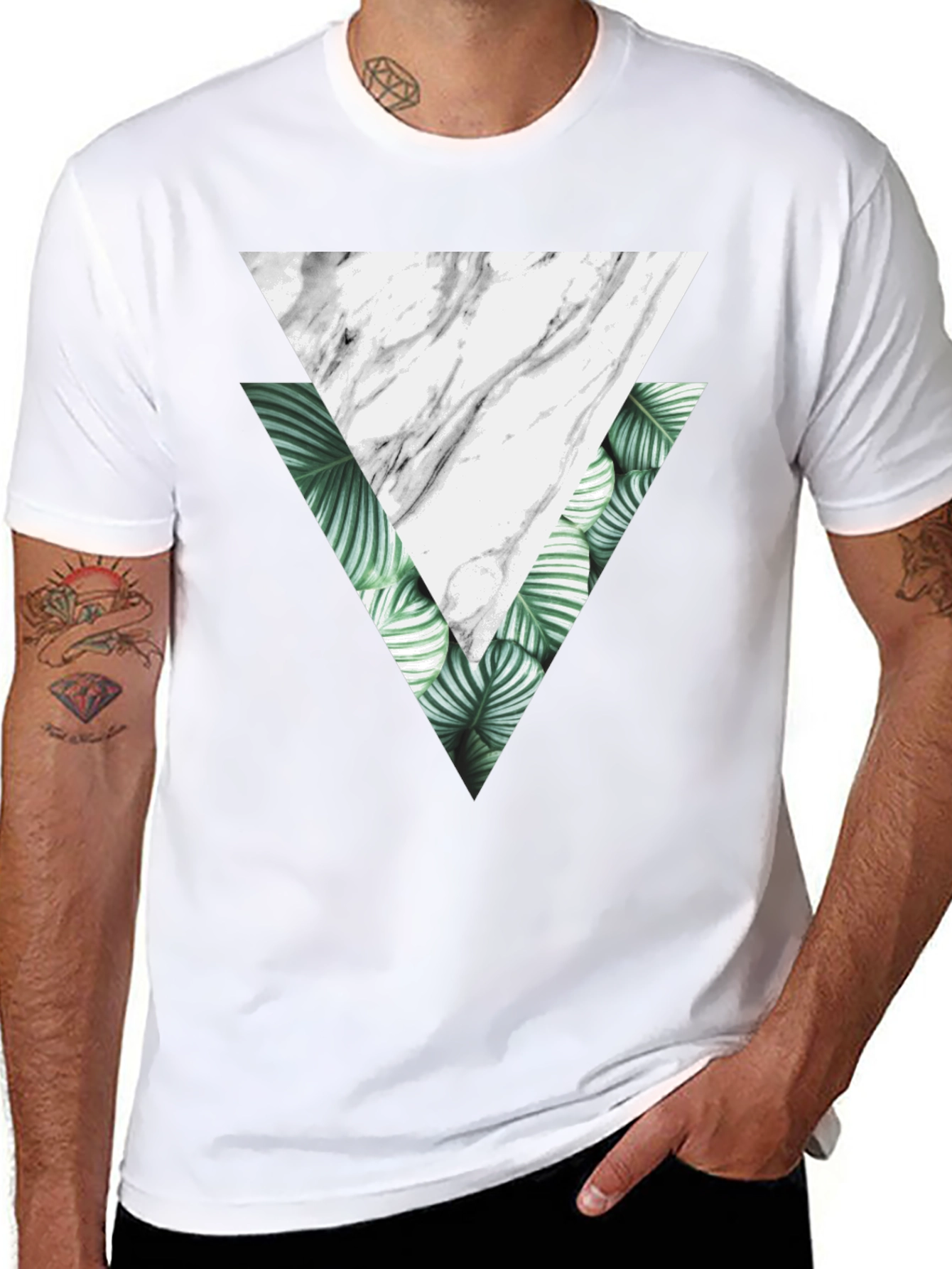 Geometric Triangle Graphic Tee - Black Cotton T-Shirt