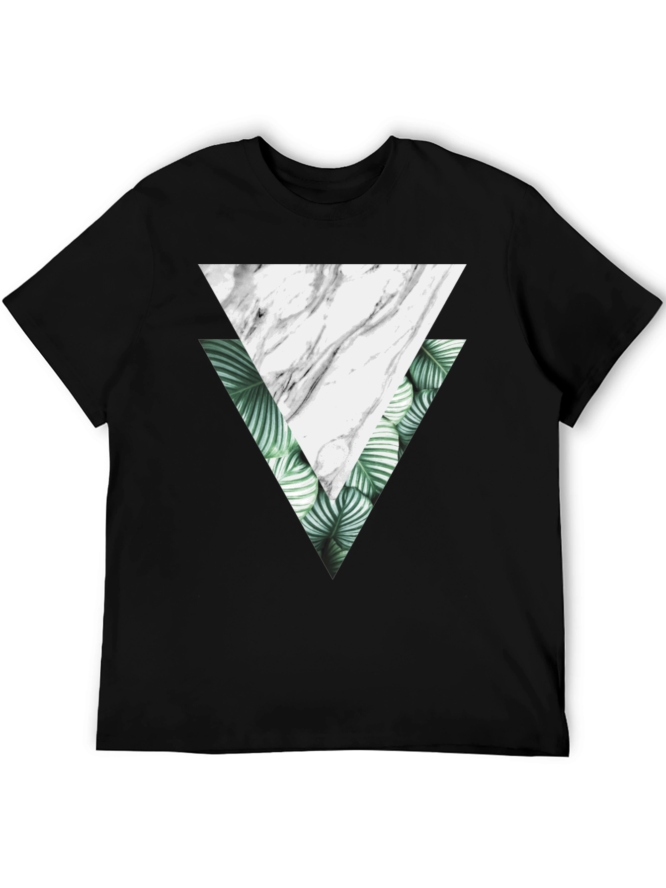 Geometric Triangle Graphic Tee - Black Cotton T-Shirt