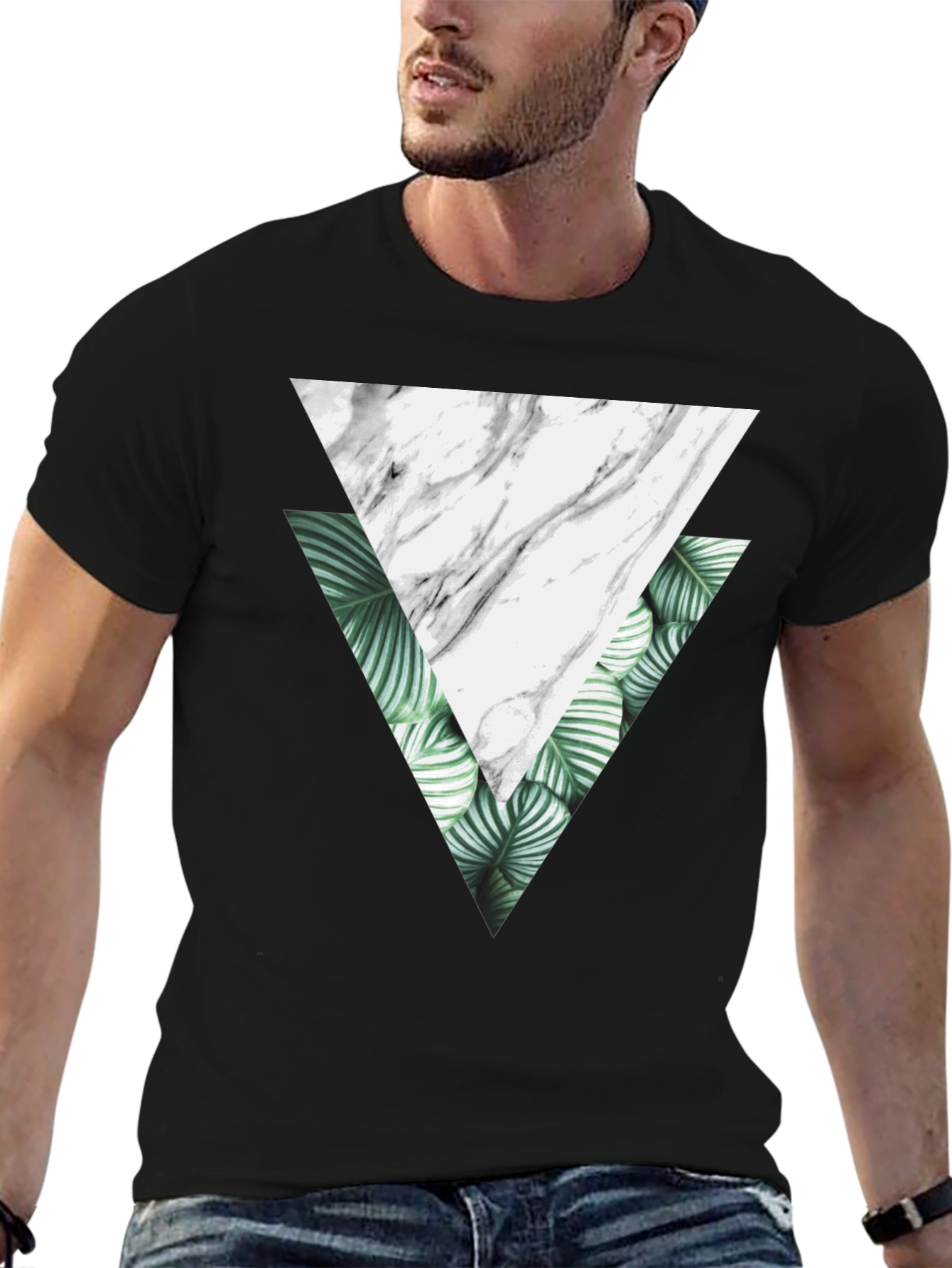 Geometric Triangle Graphic Tee - Black Cotton T-Shirt