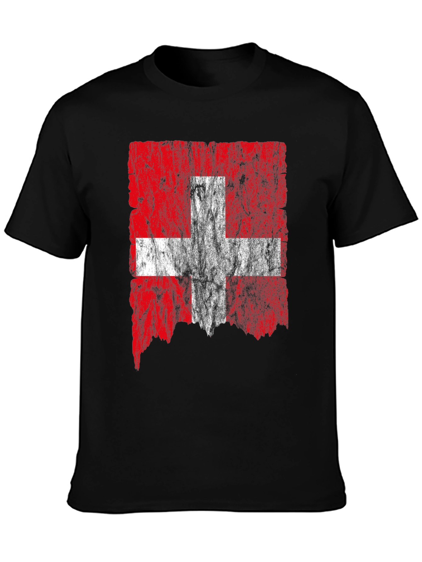 Swiss Flag Distressed T-Shirt - Black