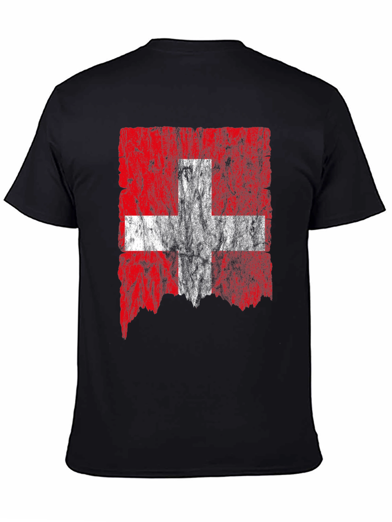 Swiss Flag Distressed T-Shirt - Black