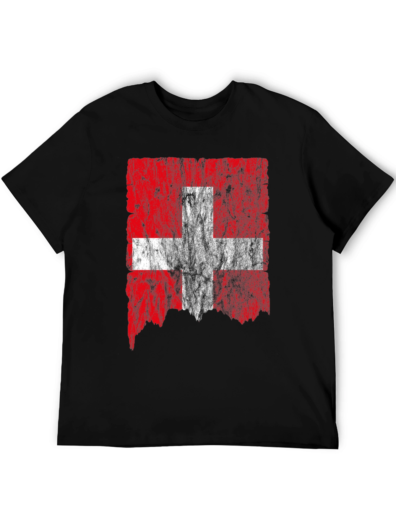 Swiss Flag Distressed T-Shirt - Black