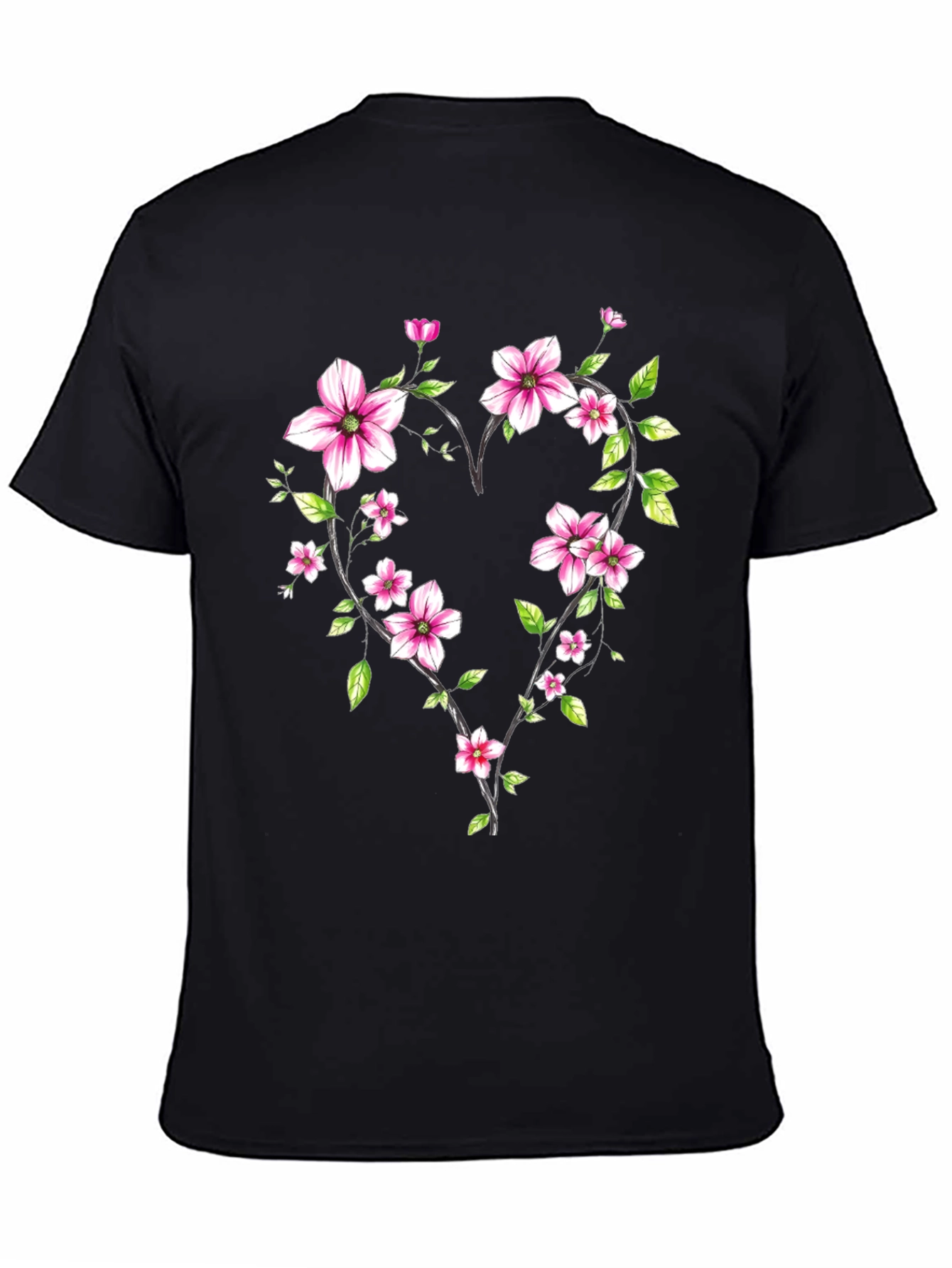 Floral Heart Graphic Black T-Shirt