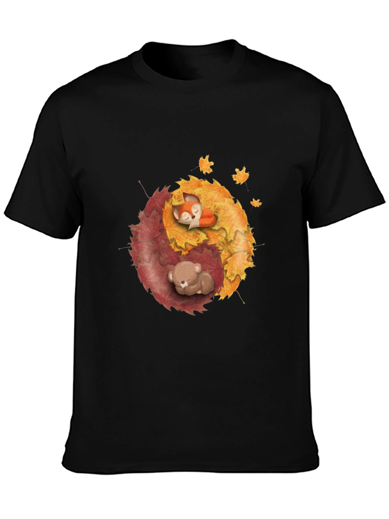 Yin Yang Autumnal Animals Black T-Shirt