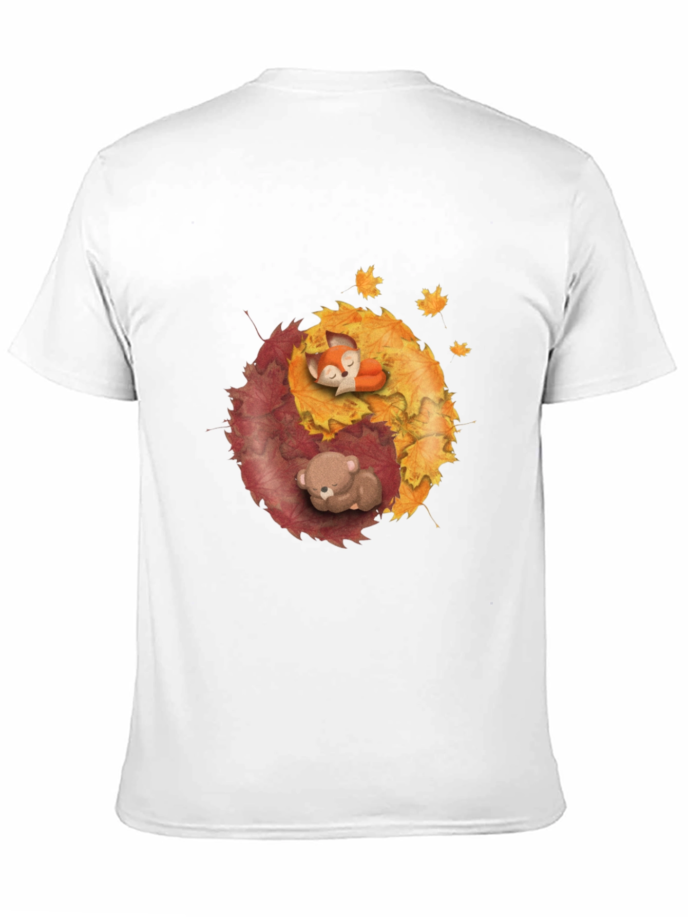 Yin Yang Autumnal Animals Black T-Shirt