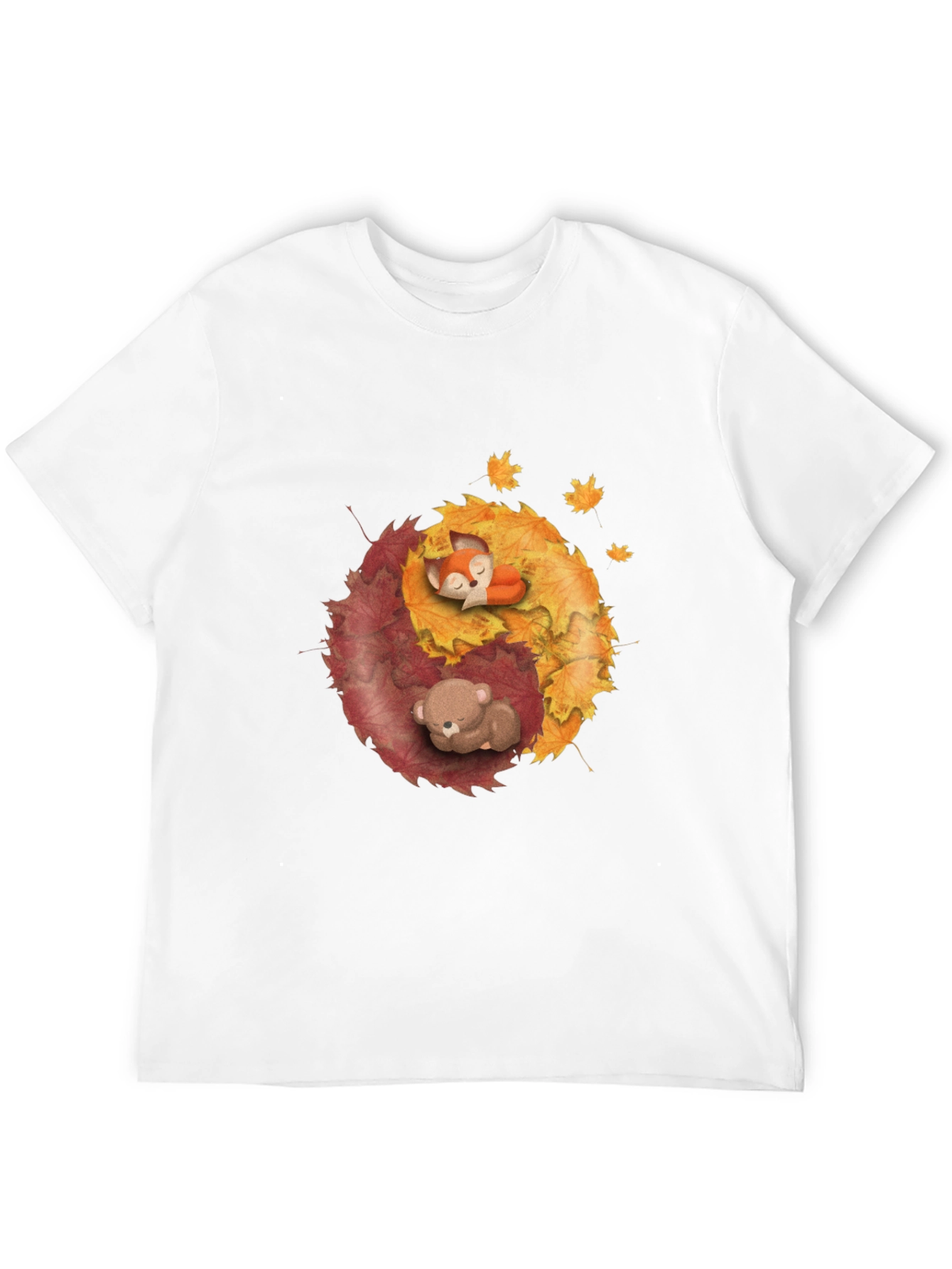 Yin Yang Autumnal Animals Black T-Shirt