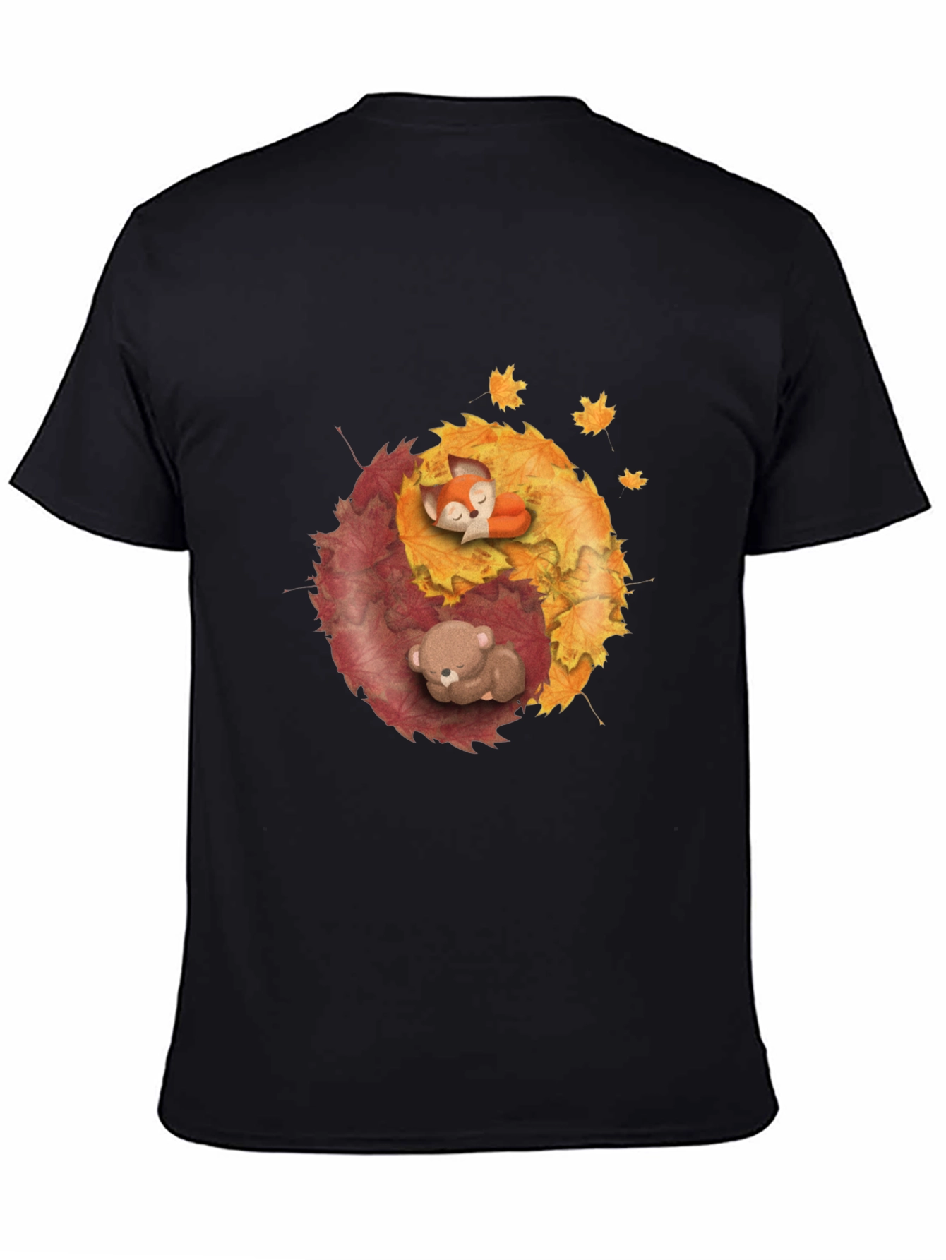 Yin Yang Autumnal Animals Black T-Shirt