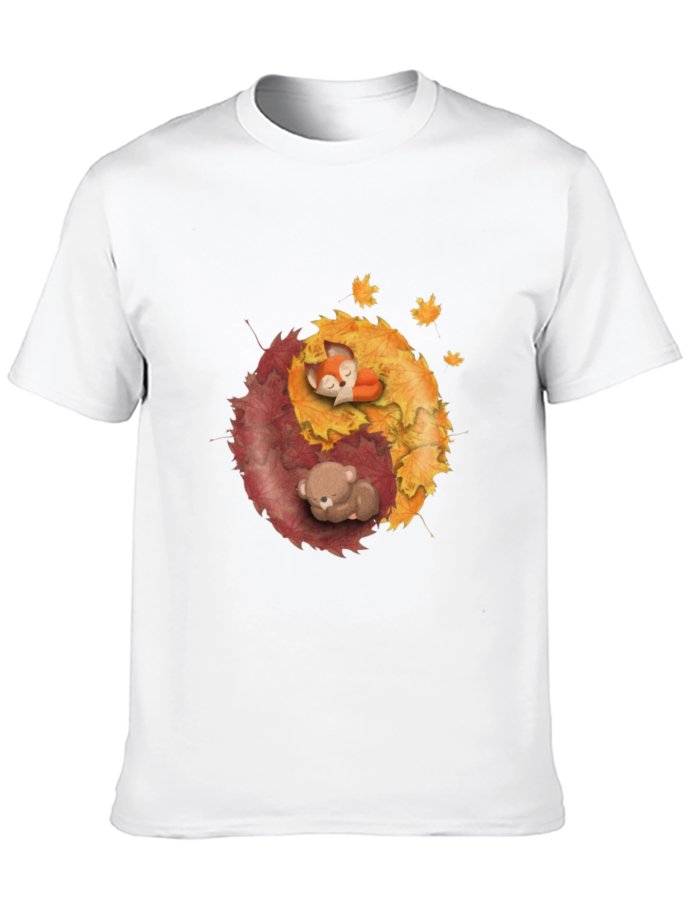 Yin Yang Autumnal Animals Black T-Shirt