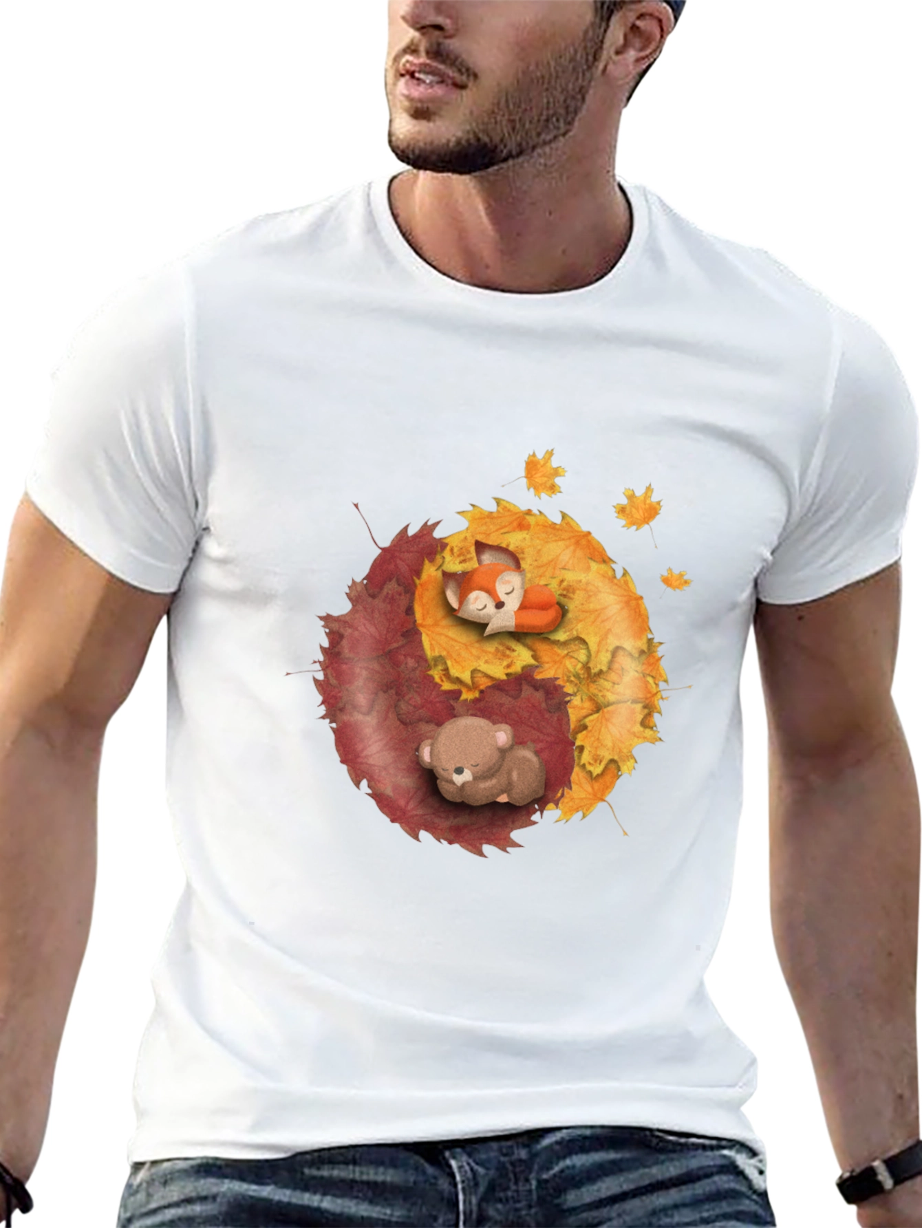 Yin Yang Autumnal Animals Black T-Shirt