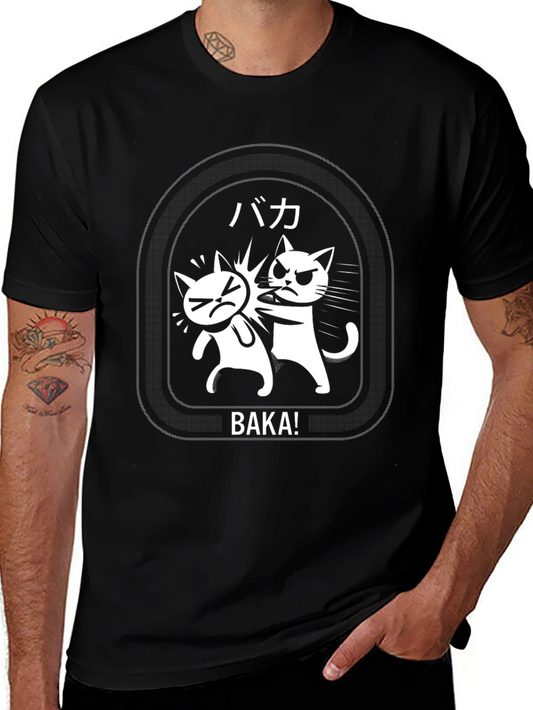 Baka Cat Slap Black T-Shirt - Funny Anime Manga Tee