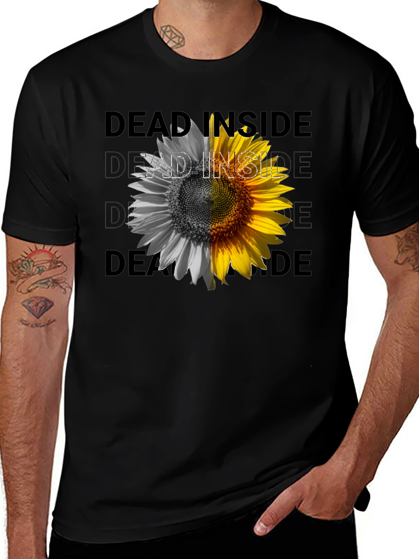 Dead Inside Sunflower Graphic Tee - Black