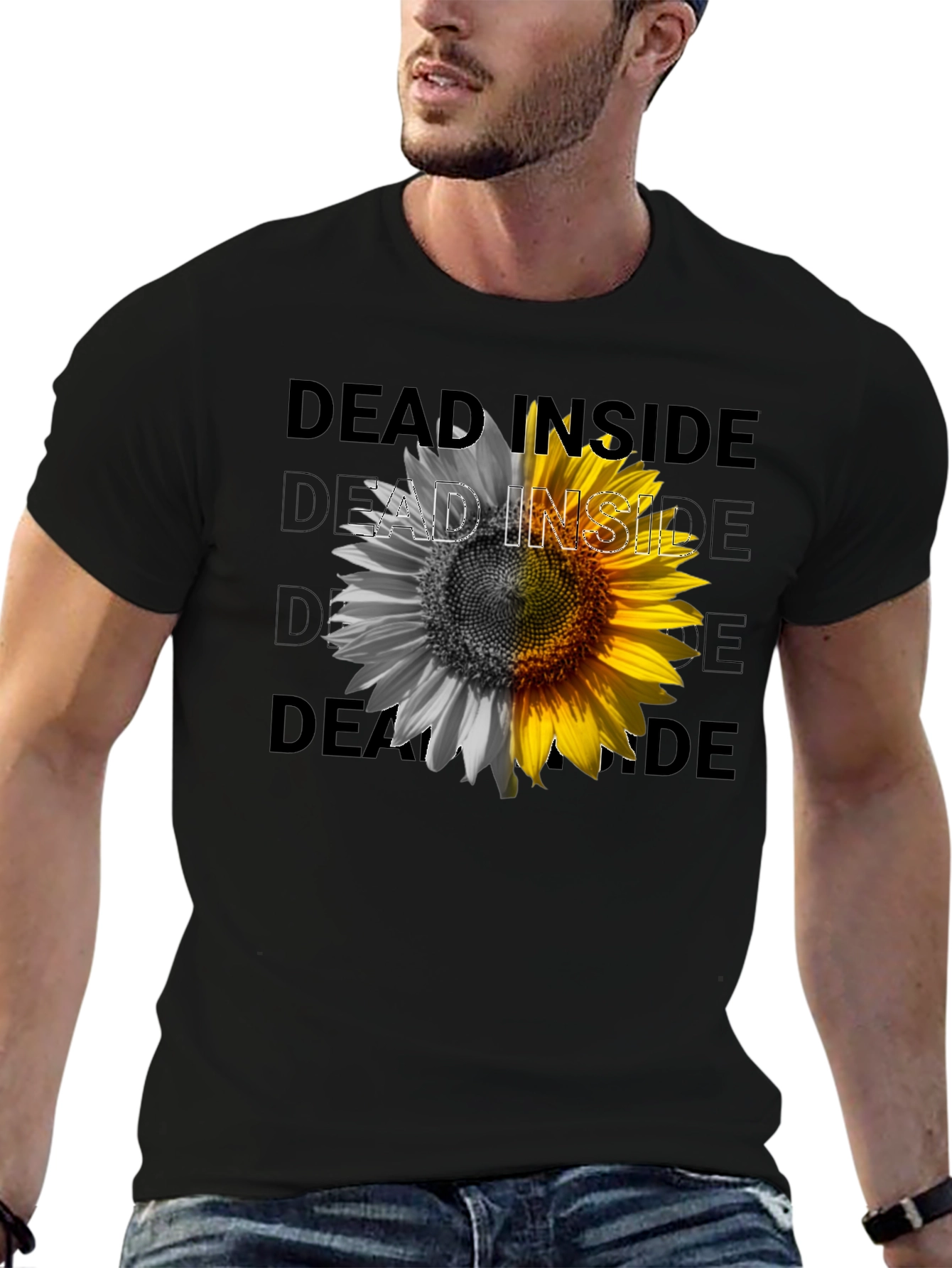 Dead Inside Sunflower Graphic Tee - Black