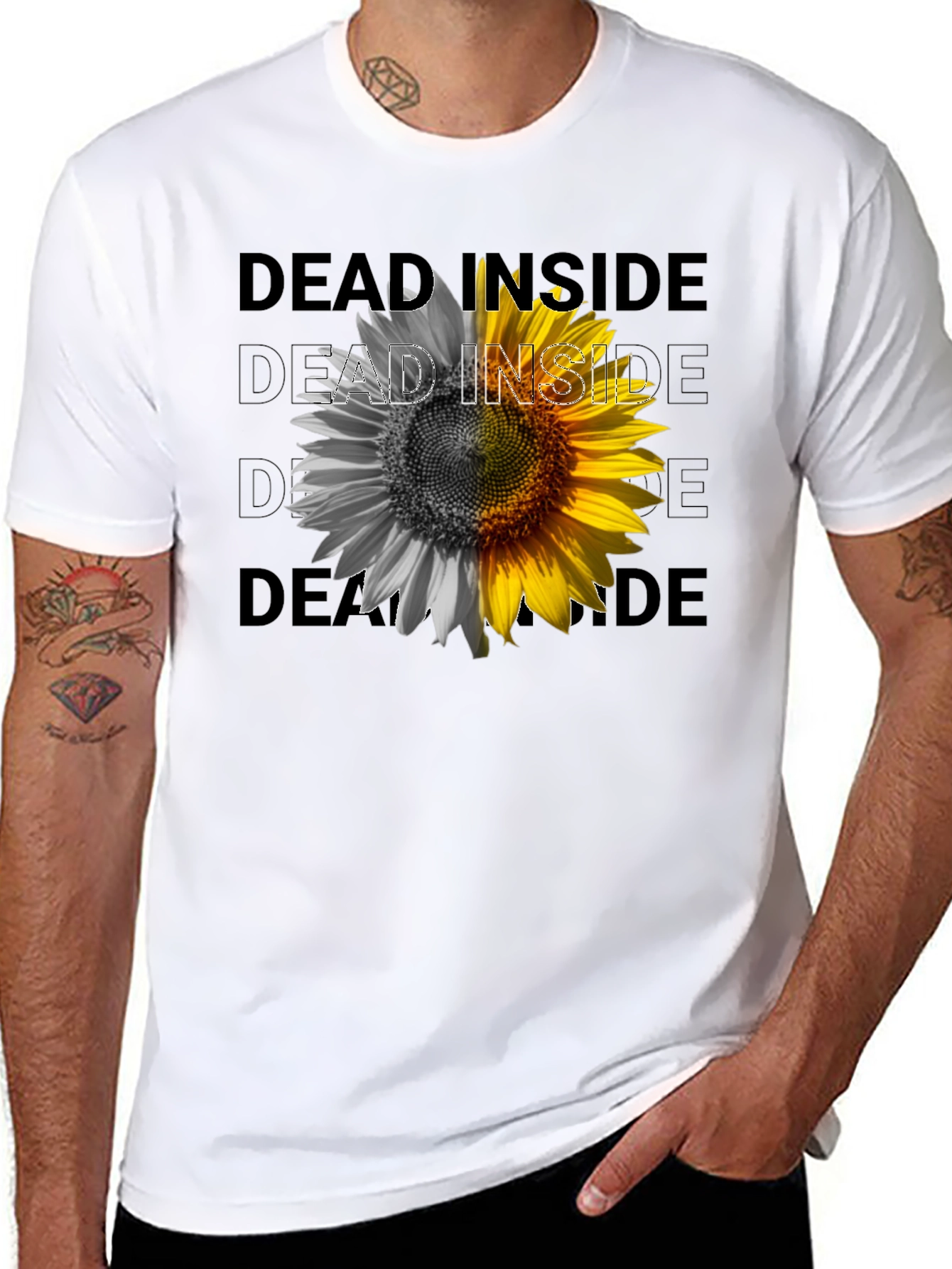 Dead Inside Sunflower Graphic Tee - Black