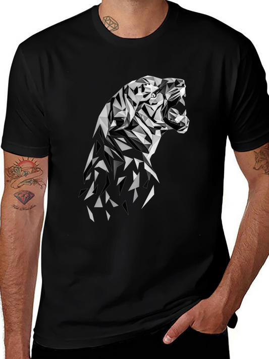 Geometric Tiger Graphic Tee - Modern Black T-Shirt