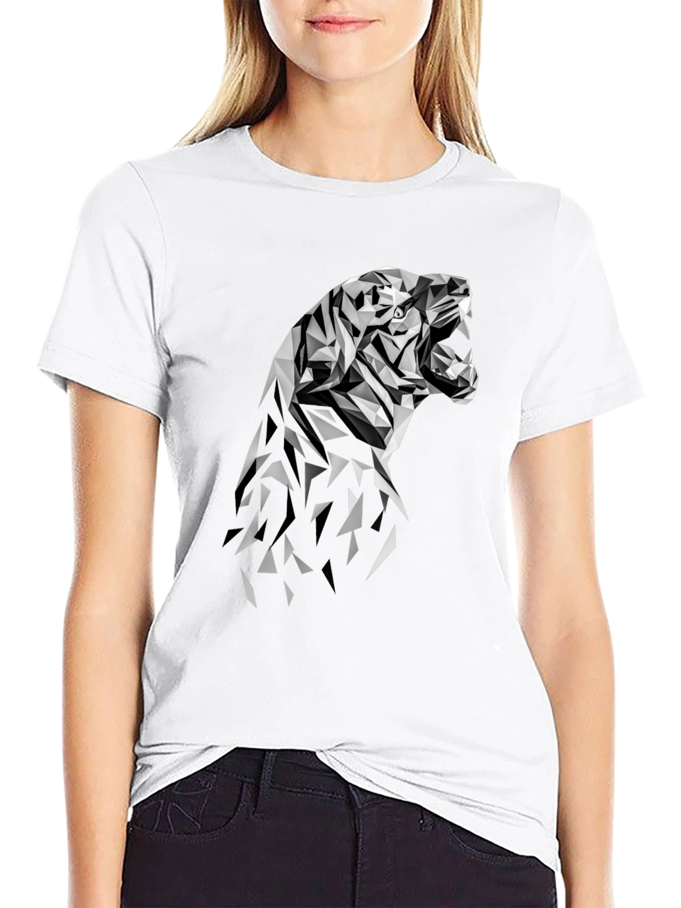 Geometric Tiger Graphic Tee - Modern Black T-Shirt