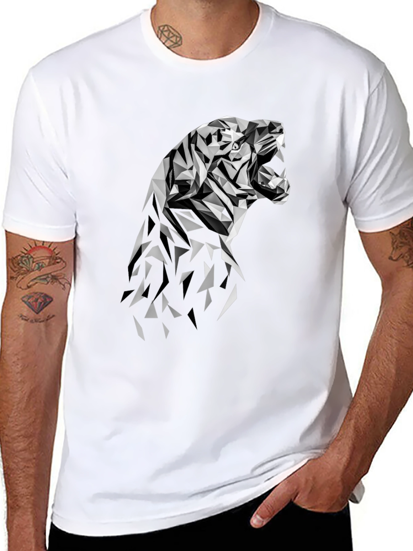 Geometric Tiger Graphic Tee - Modern Black T-Shirt