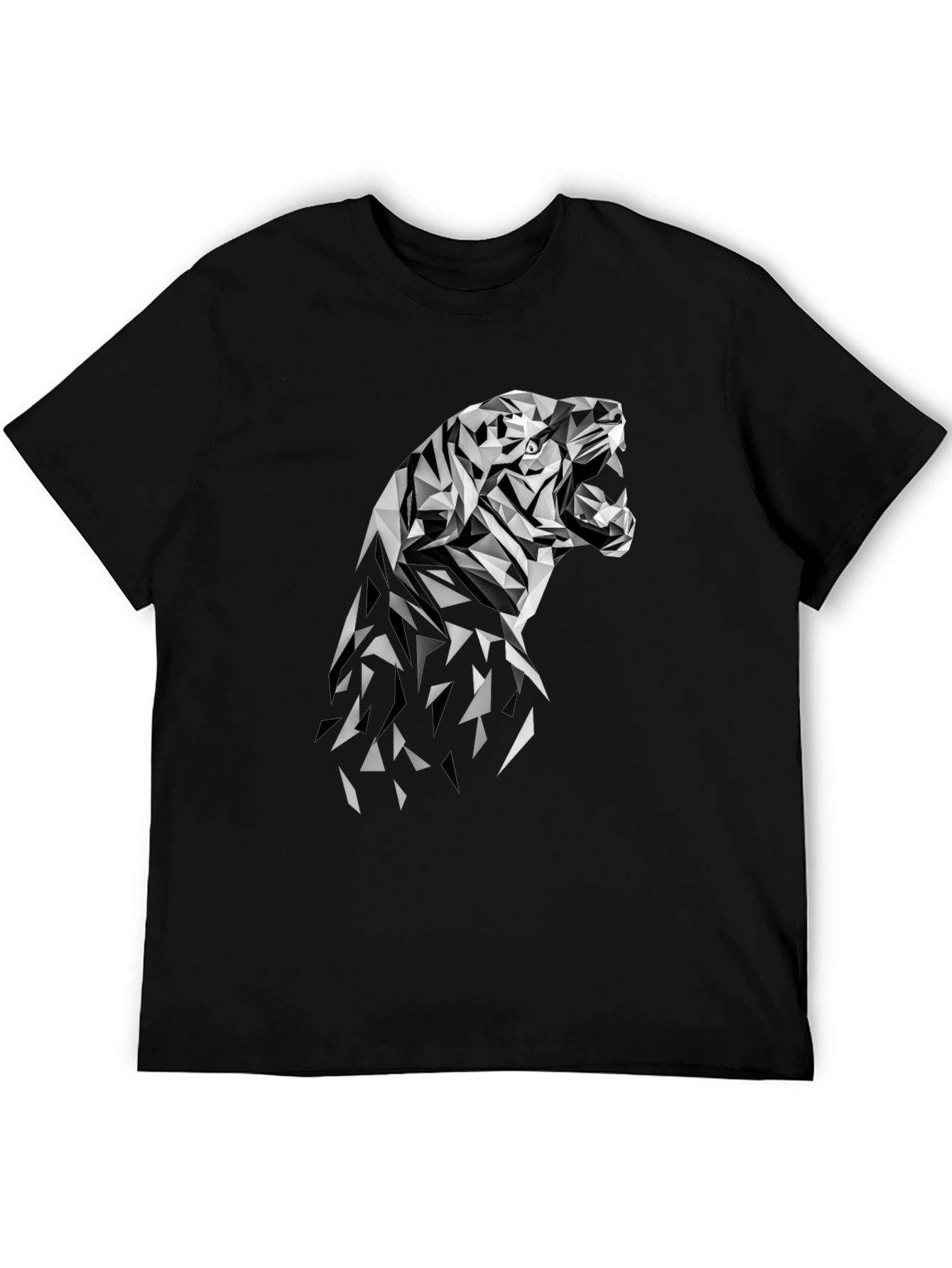 Geometric Tiger Graphic Tee - Modern Black T-Shirt