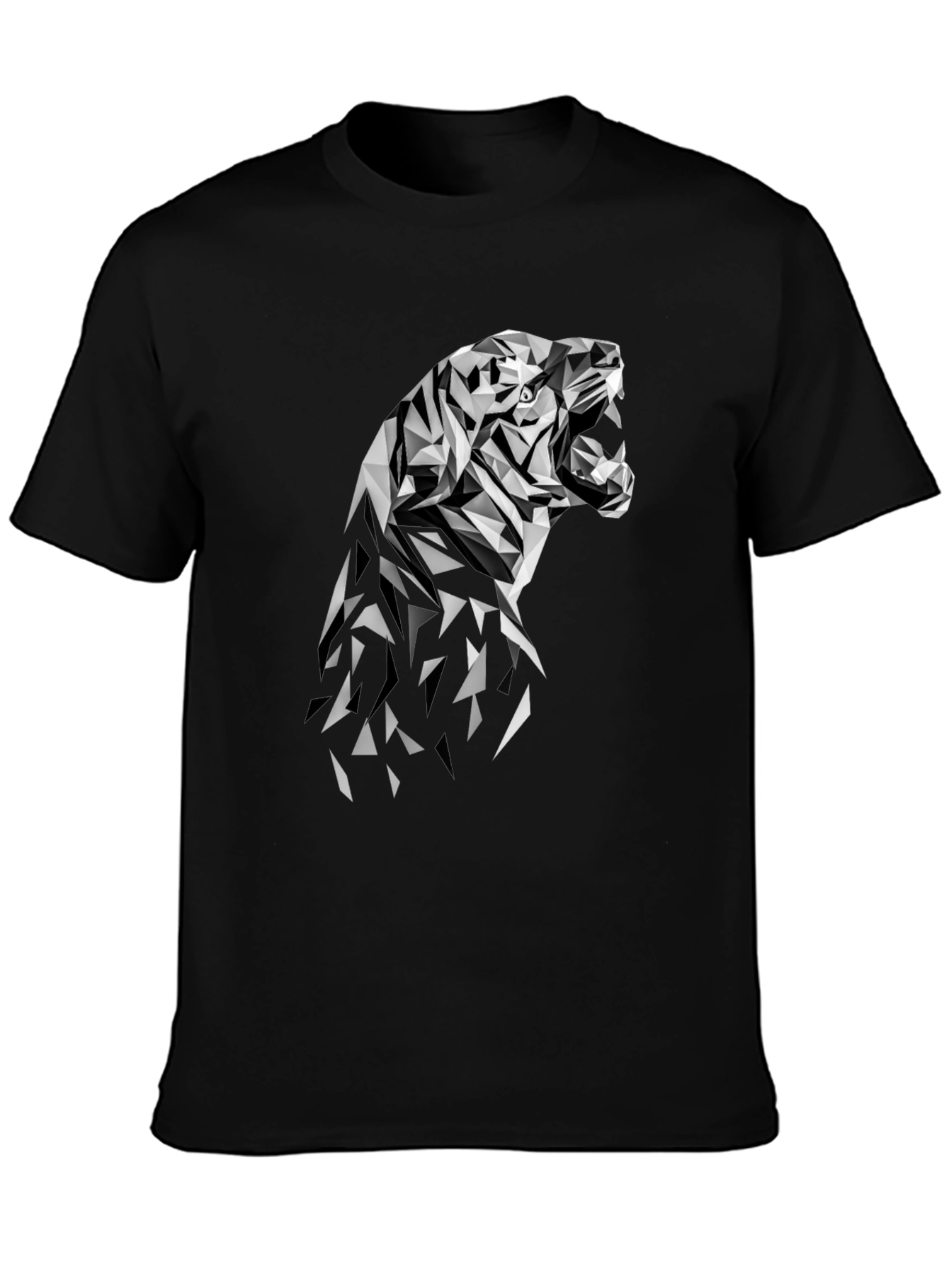 Geometric Tiger Graphic Tee - Modern Black T-Shirt