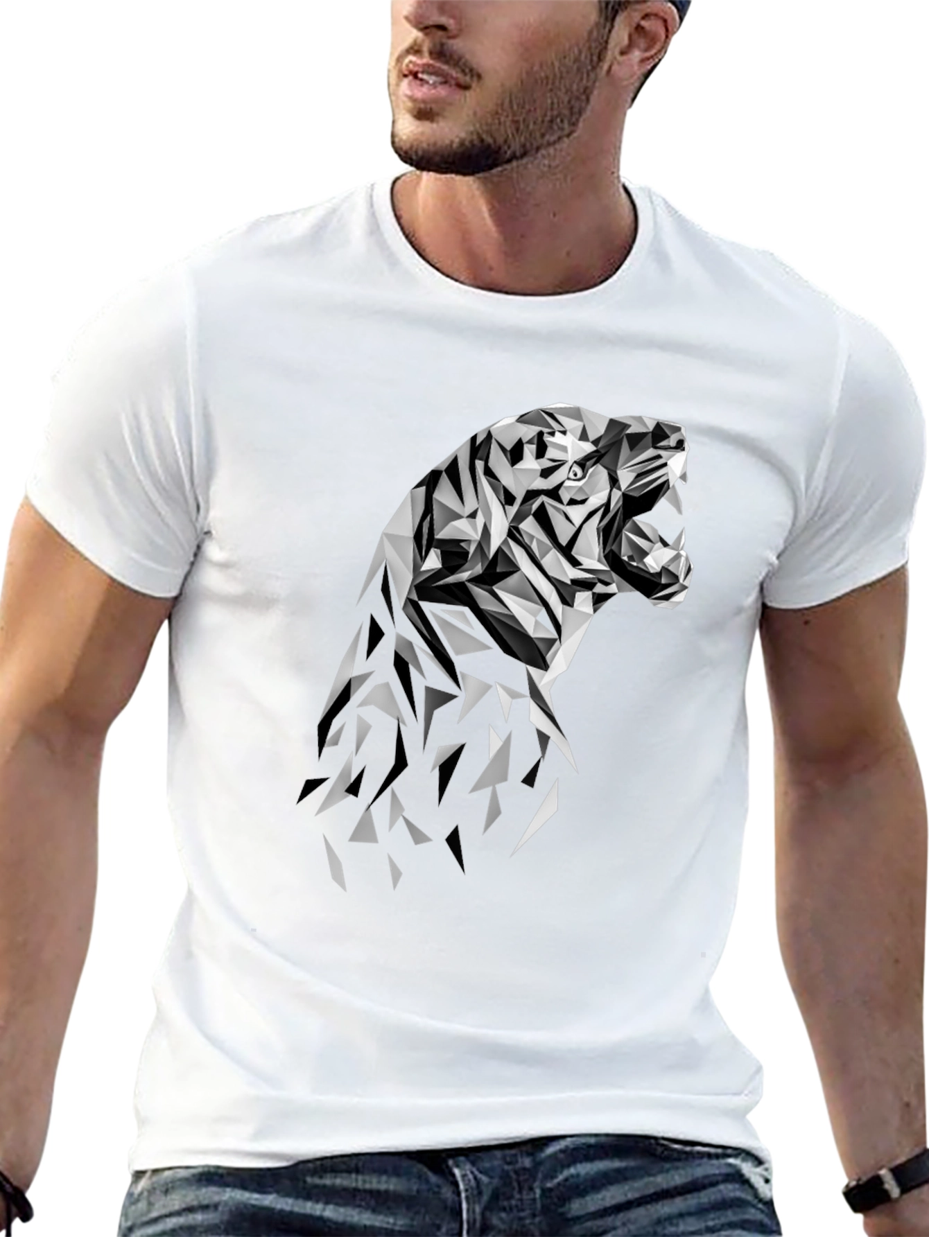 Geometric Tiger Graphic Tee - Modern Black T-Shirt