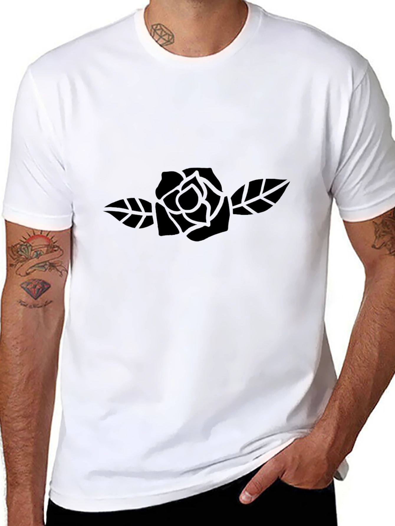 Mens Black Rose Graphic Tee - Classic Fit