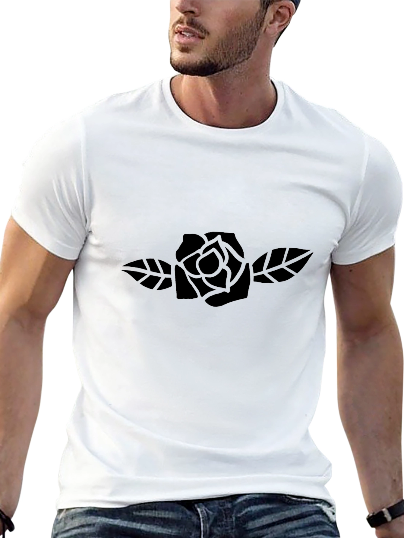 Mens Black Rose Graphic Tee - Classic Fit