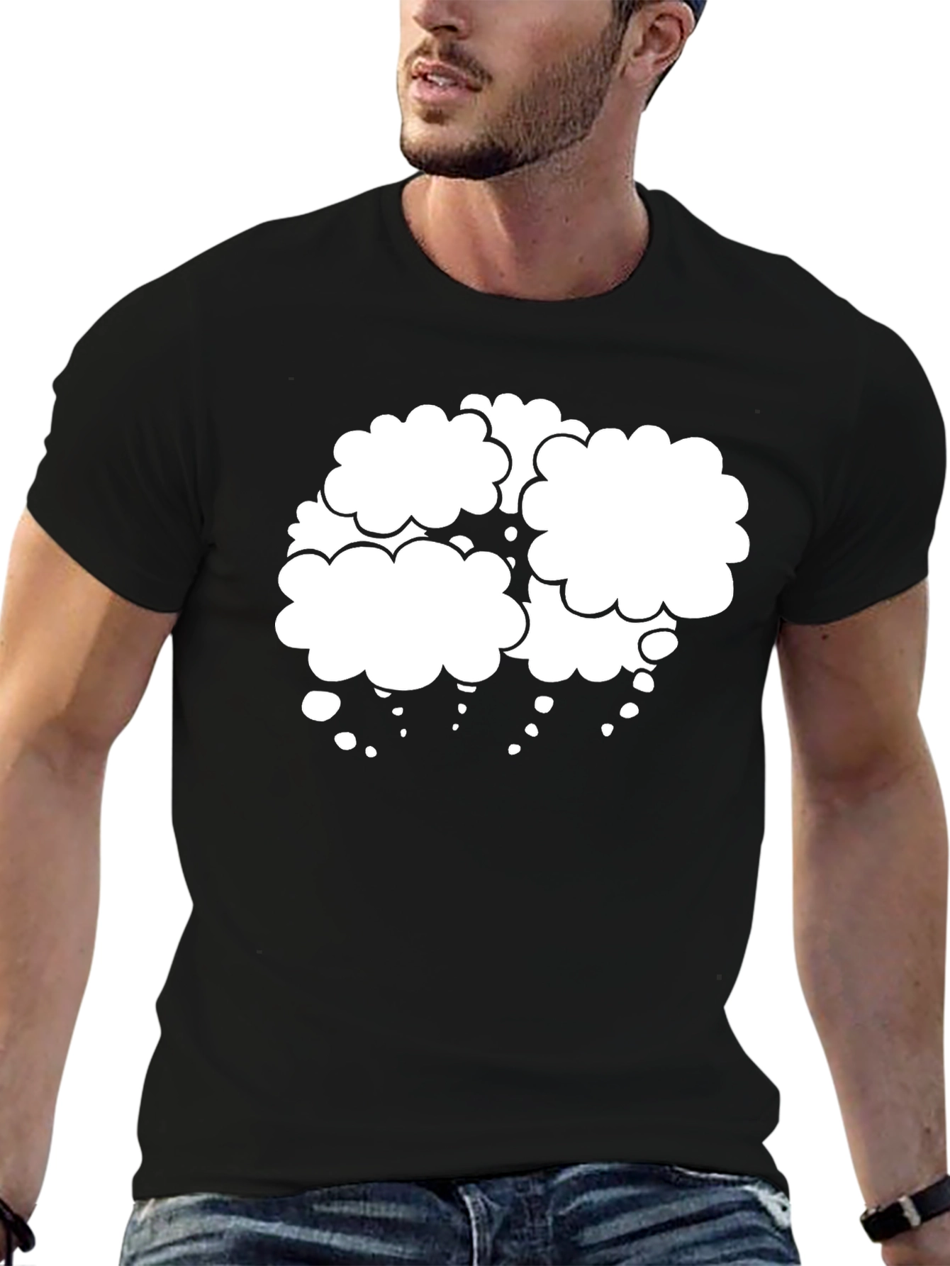 Black T-Shirt with White Cloud Design