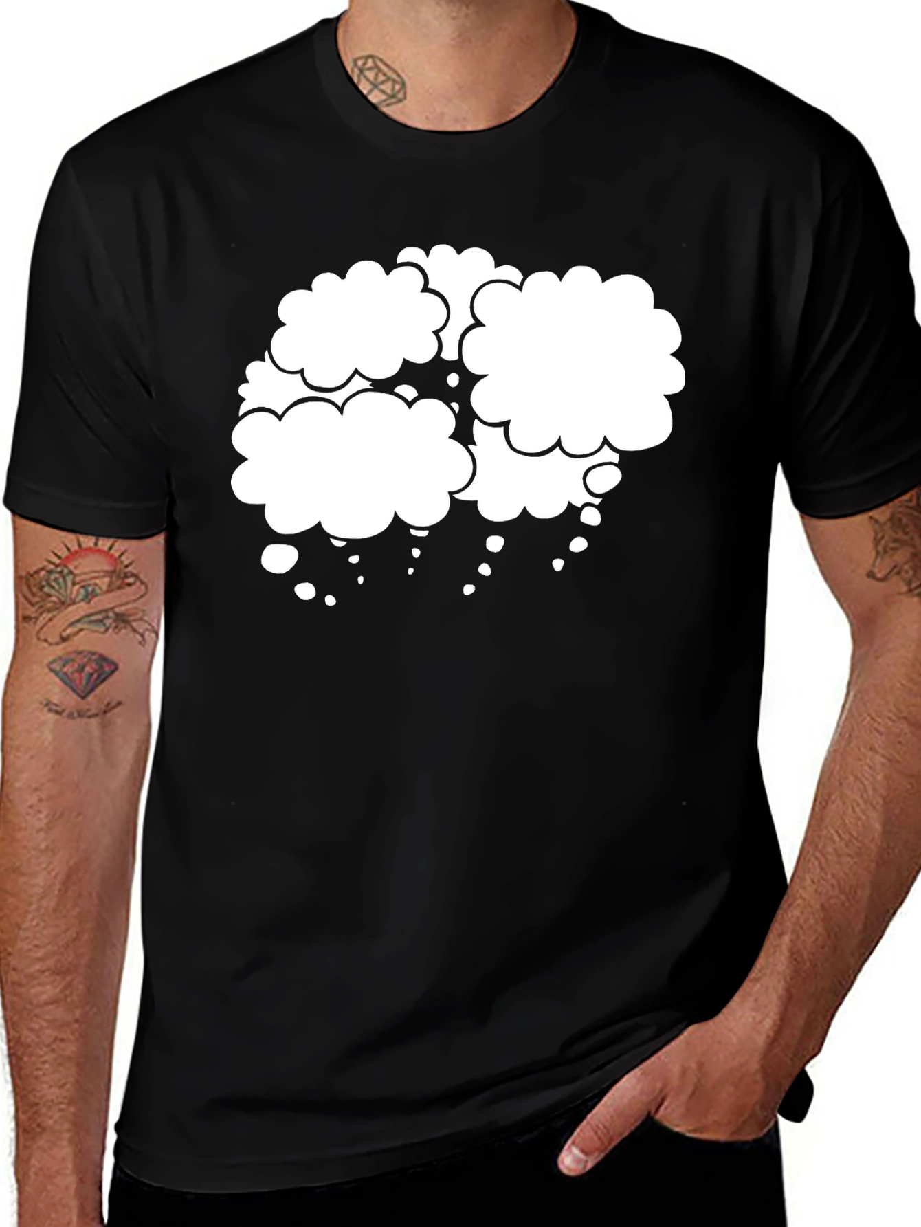 Black T-Shirt with White Cloud Design