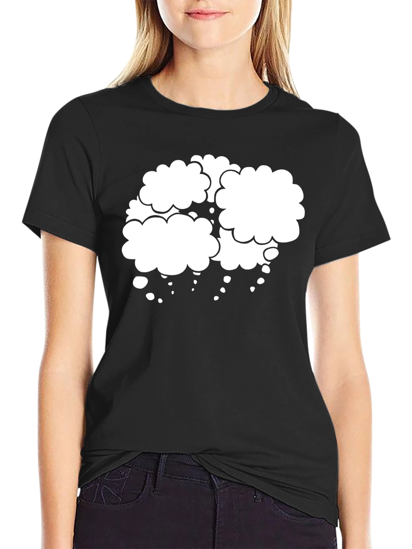 Black T-Shirt with White Cloud Design