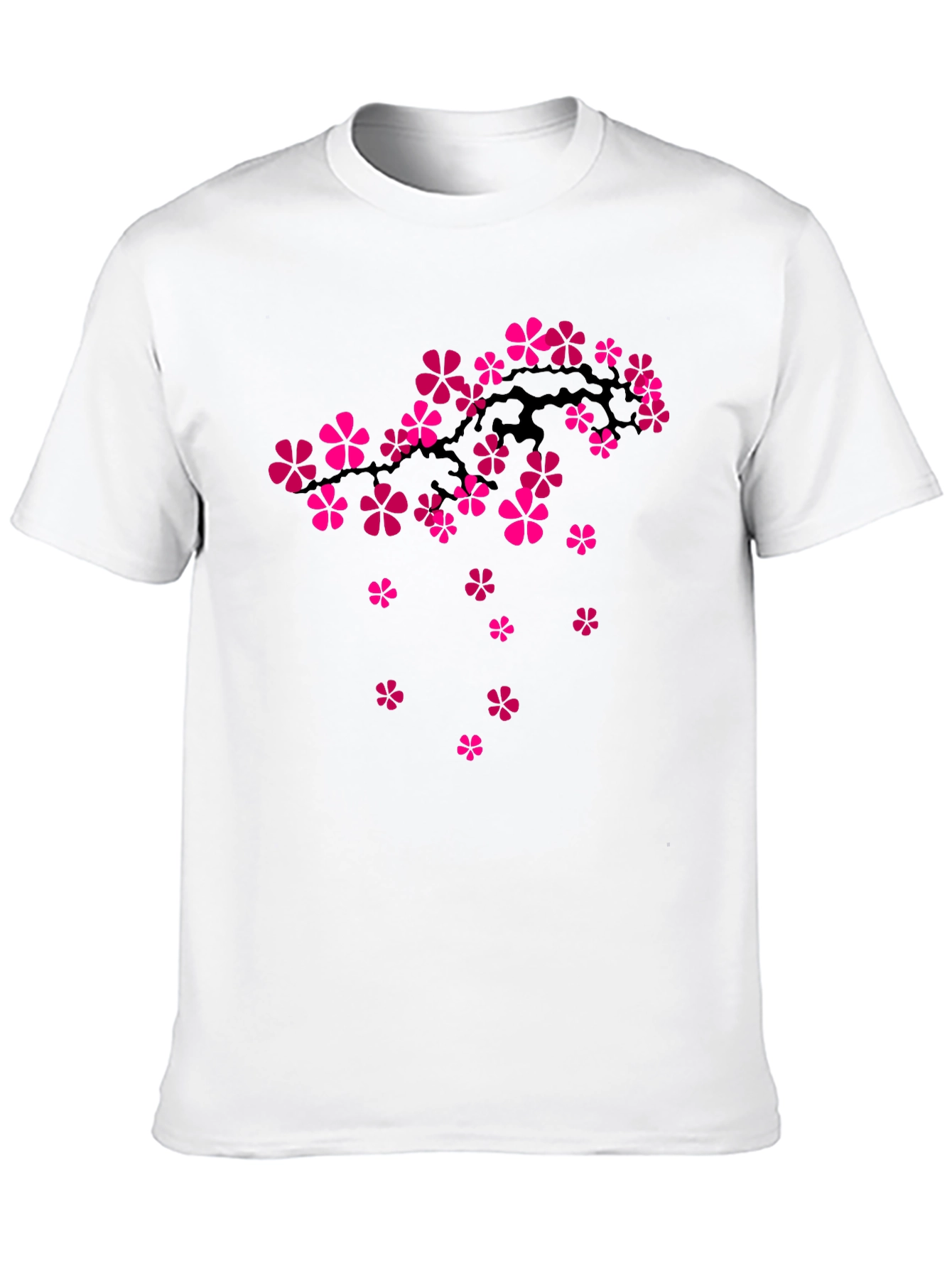 Black T-Shirt with Floral Cherry Blossom Design