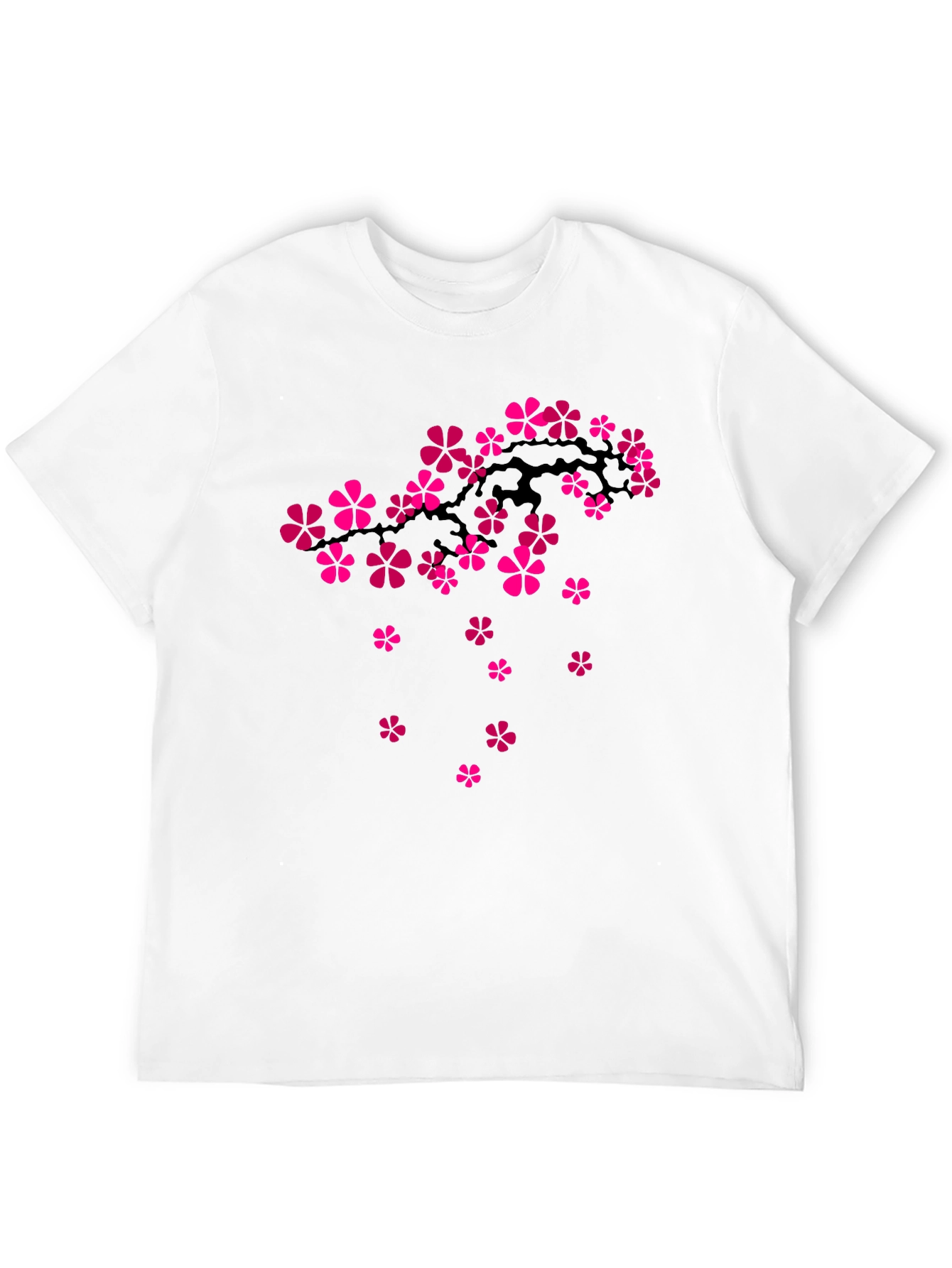 Black T-Shirt with Floral Cherry Blossom Design