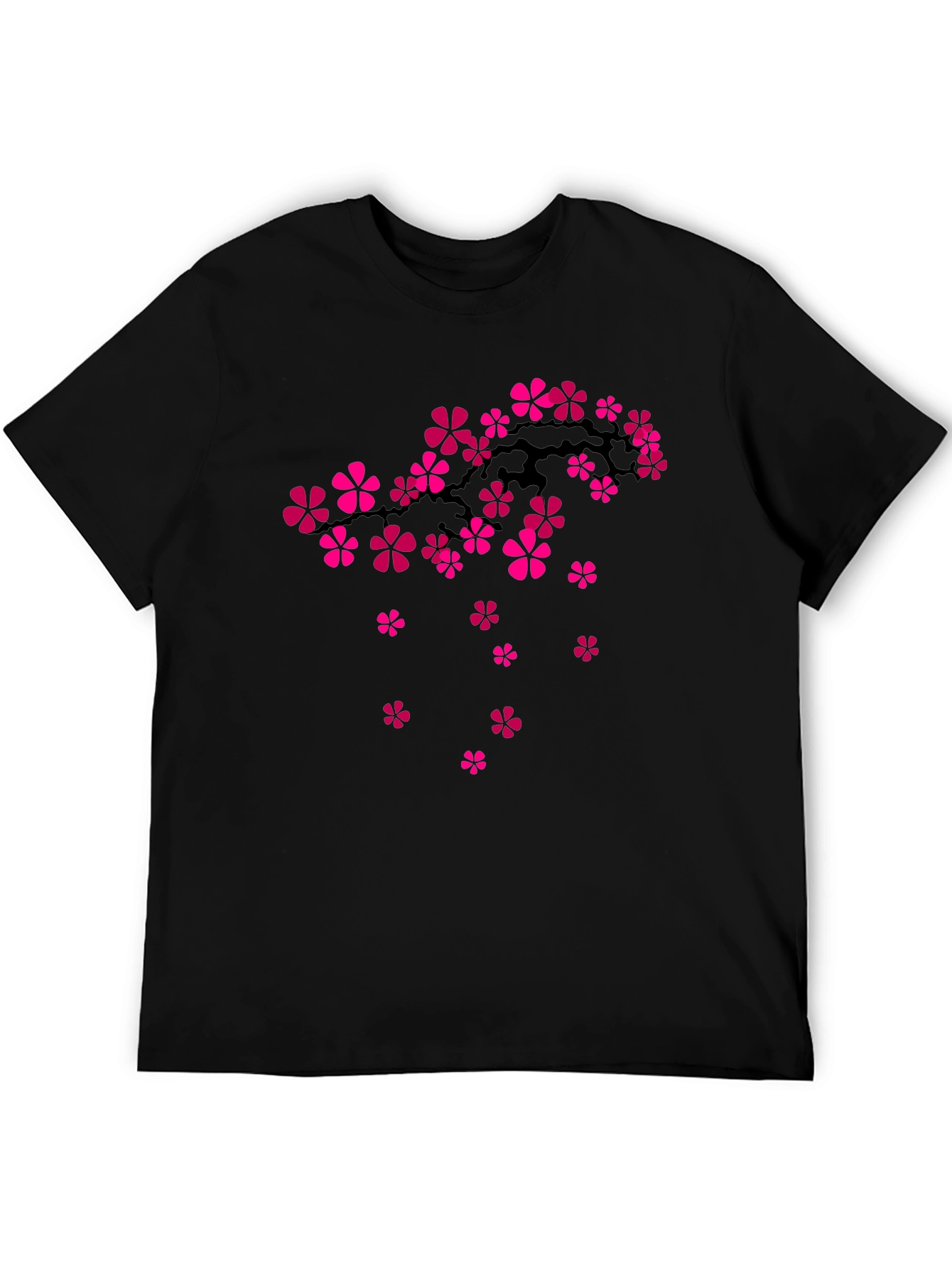 Black T-Shirt with Floral Cherry Blossom Design